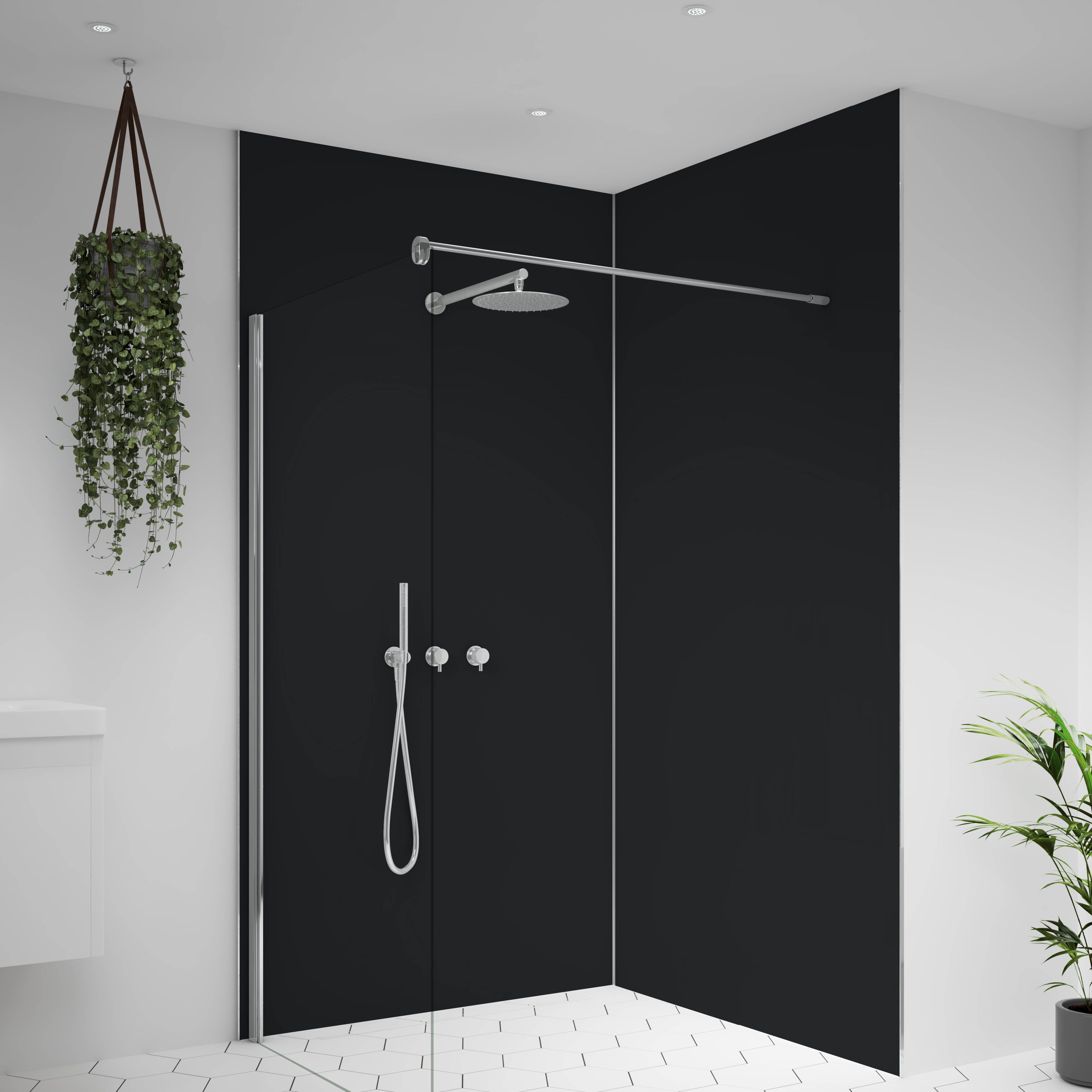 Splashwall Alloy Double-sided Aluminium Bathroom & wet room Decorative panel (H)2400mm (W)900mm - Matt Midnight grey & hadrian green