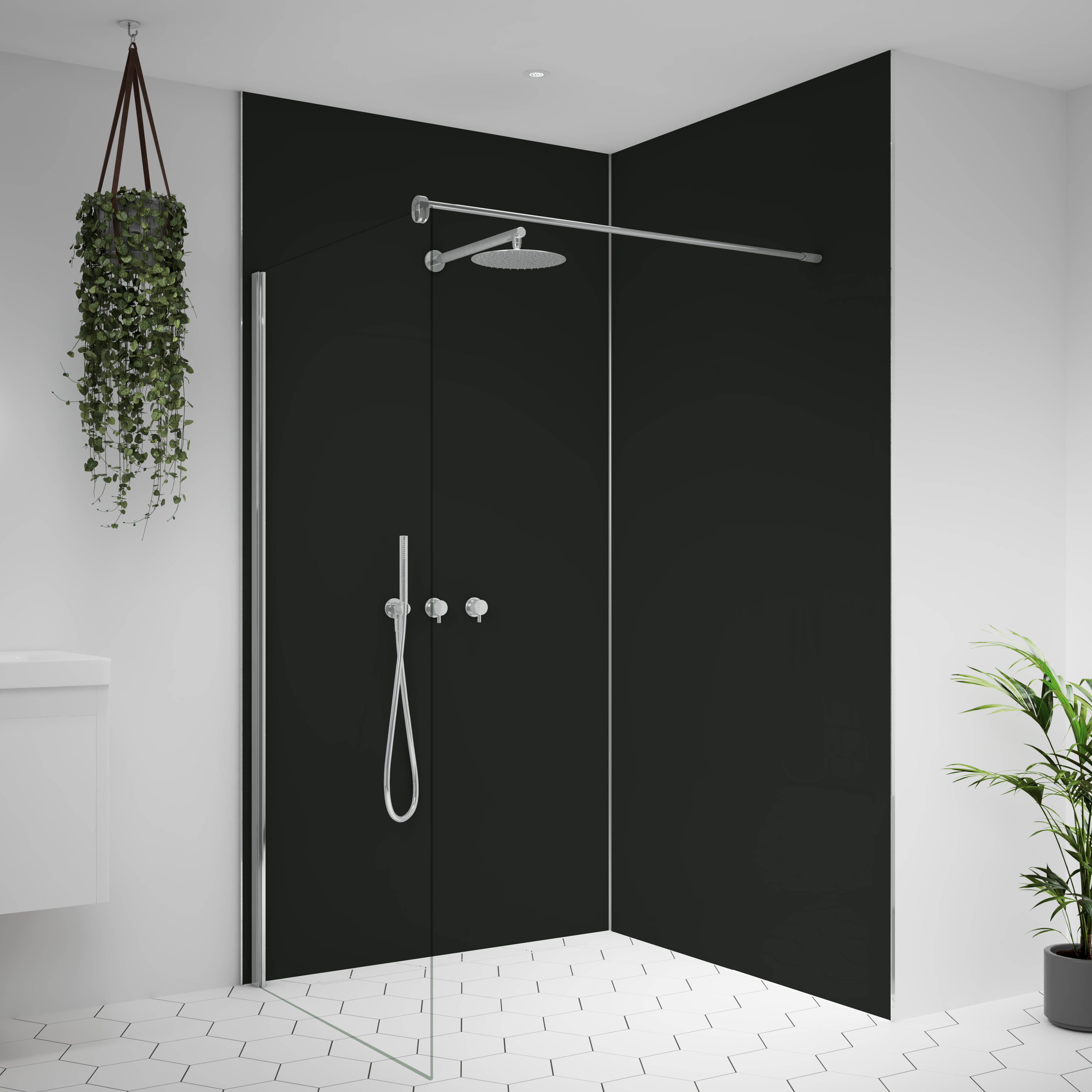 Splashwall Alloy Double-sided Aluminium Bathroom & wet room Decorative panel (H)2400mm (W)900mm - Matt Midnight grey & hadrian green