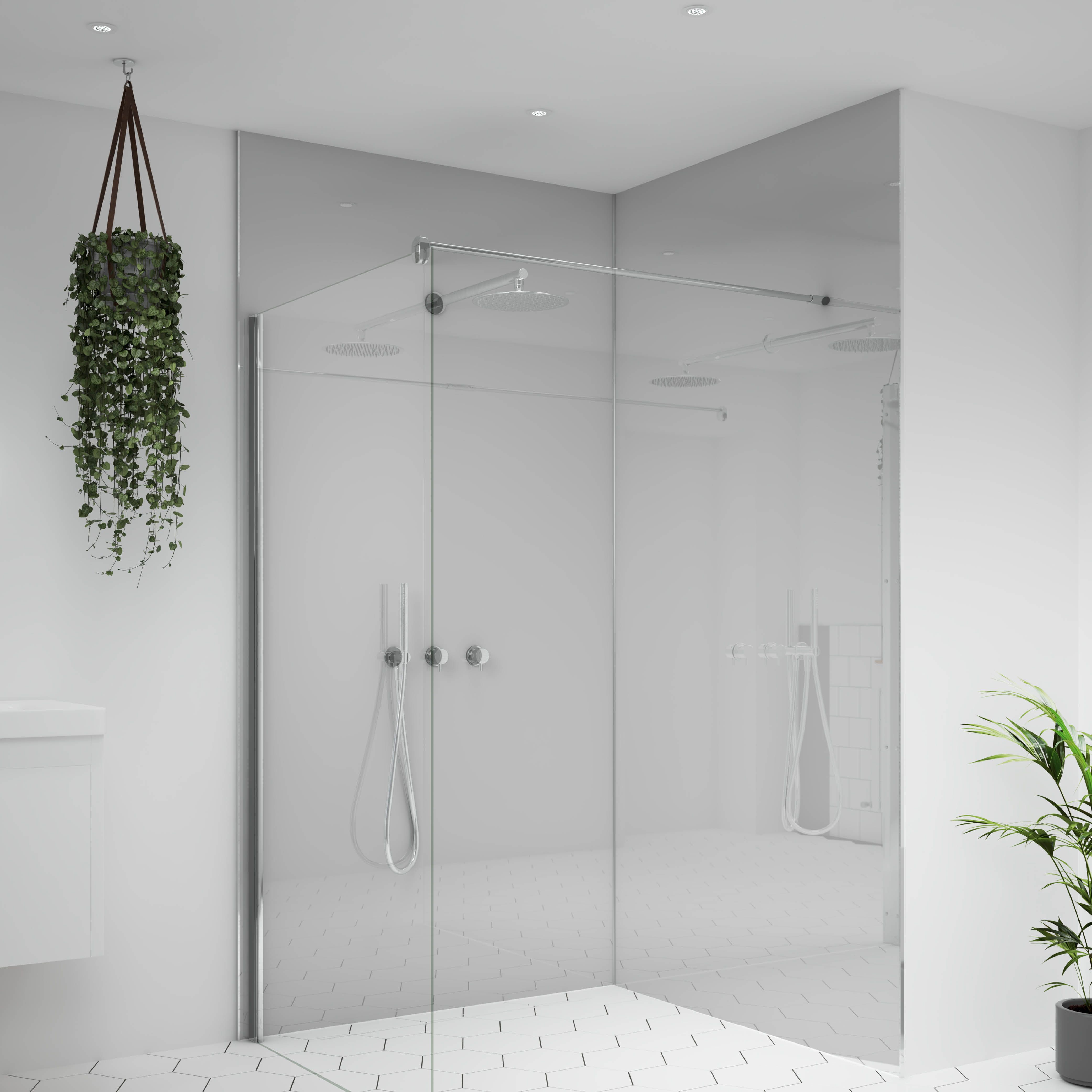 Splashwall Alloy Gloss Glacier white & Neptune blue Double-sided Aluminium Bathroom & wet room Decorative panel (H)2400mm (W)1200mm