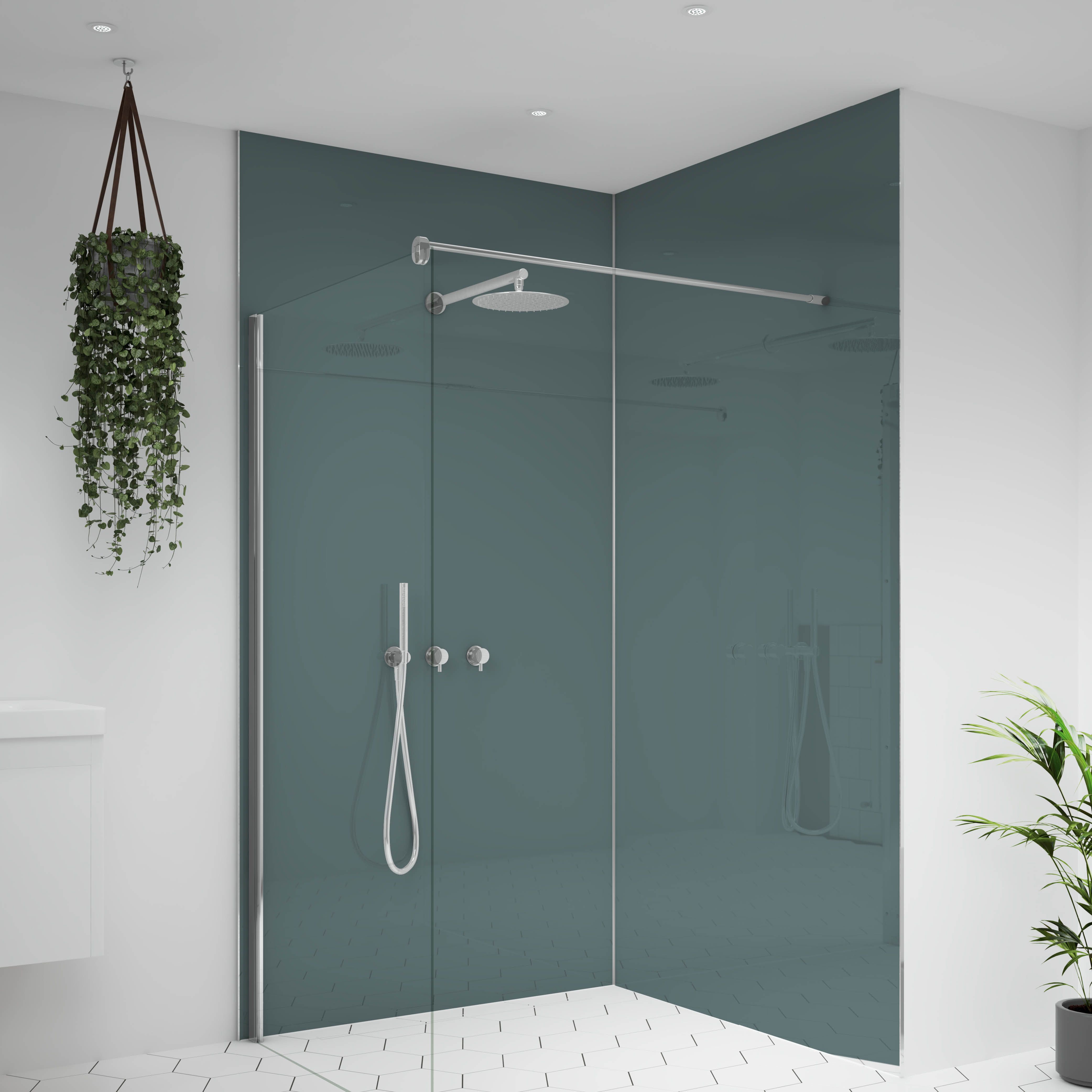 Splashwall Alloy Gloss Glacier white & Neptune blue Double-sided Aluminium Bathroom & wet room Decorative panel (H)2400mm (W)1200mm
