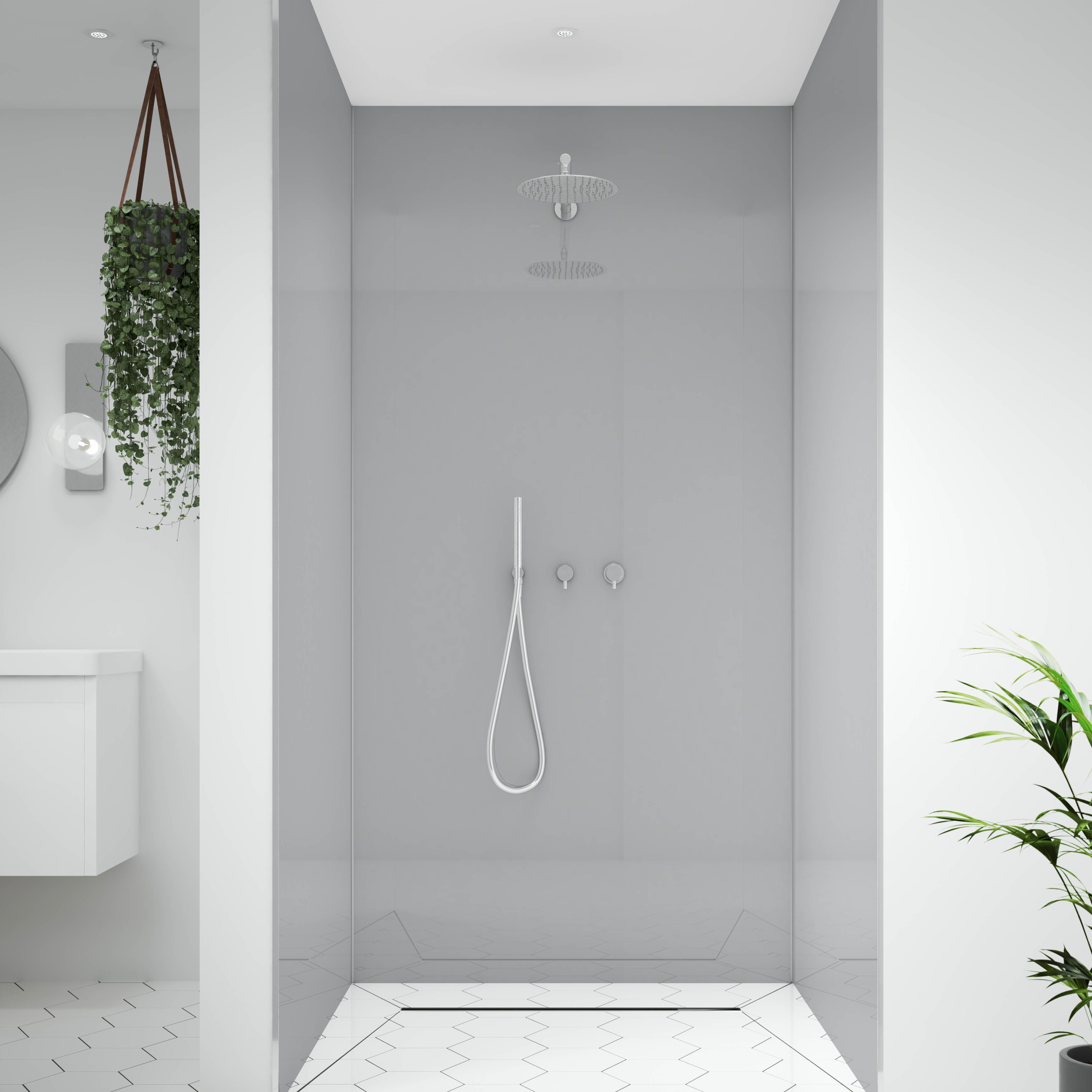 Splashwall Alloy Gloss Starry night blue & urban grey Double-sided Aluminium Bathroom & wet room Decorative panel (H)2400mm (W)1200mm