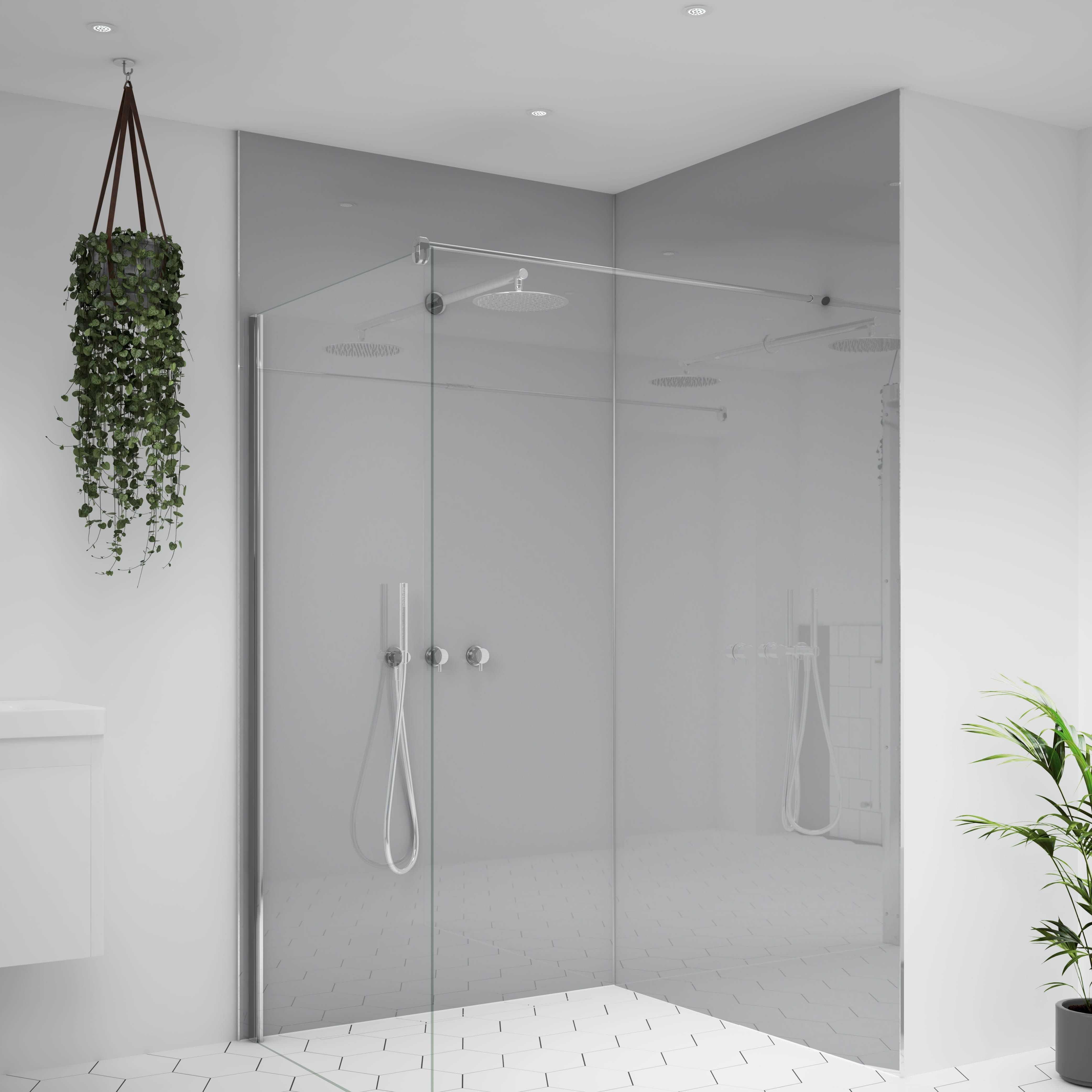 Splashwall Alloy Gloss Starry night blue & urban grey Double-sided Aluminium Bathroom & wet room Decorative panel (H)2400mm (W)900mm