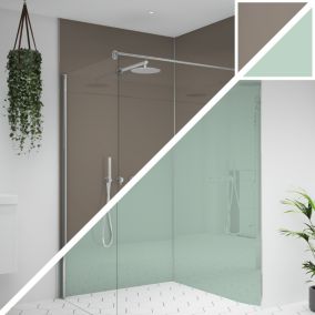 Splashwall Alloy Gloss Terra grey & sea breeze green Double-sided Aluminium Bathroom & wet room Decorative panel (H)2400mm (W)1200mm