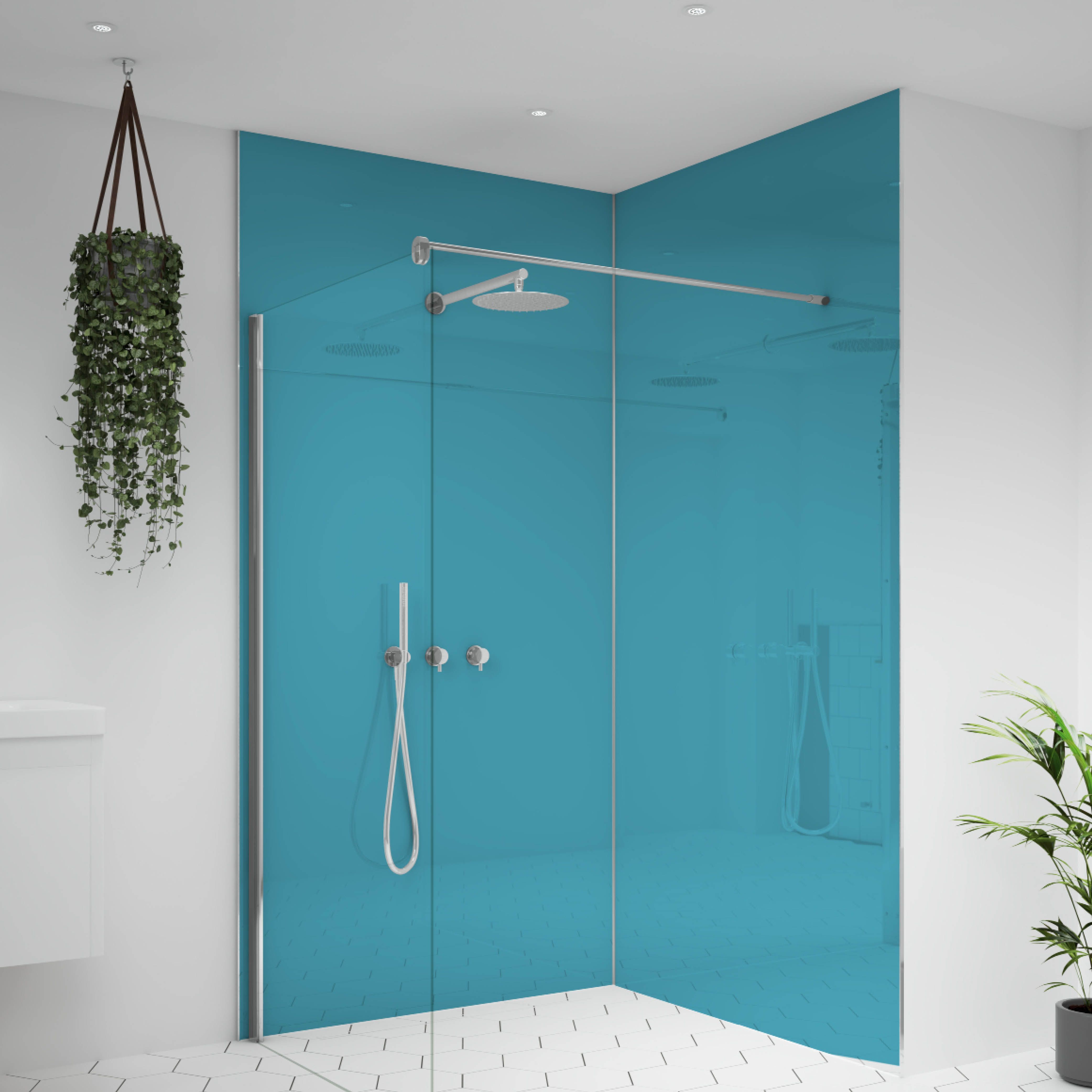 Splashwall Alloy Gloss Turquoise & slate grey Double-sided Aluminium Bathroom & wet room Decorative panel (H)2400mm (W)1200mm