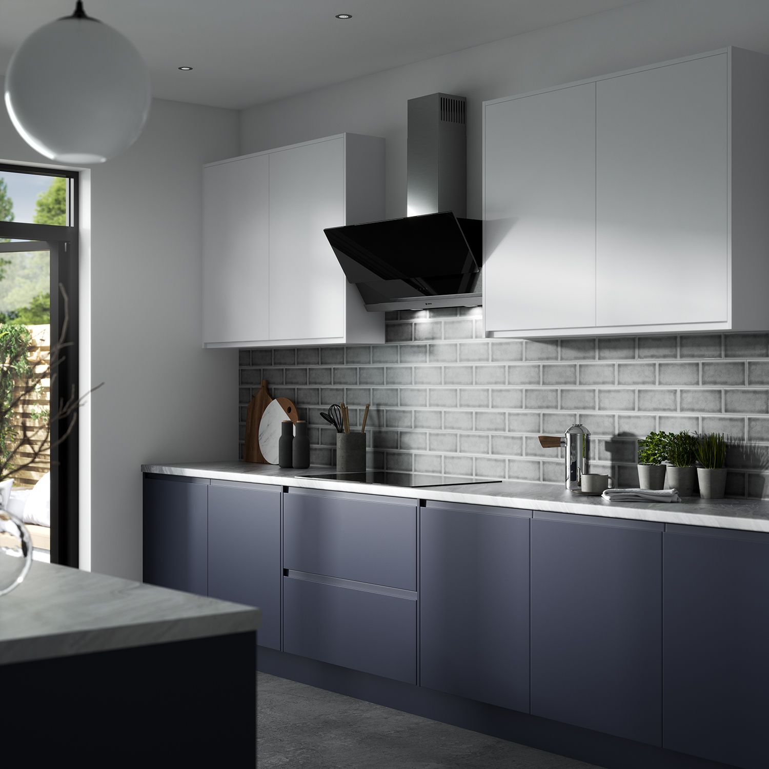 Splashwall Alloy Grey Subway pattern Aluminium Splashback, (H)800mm (W)900mm (T)4mm