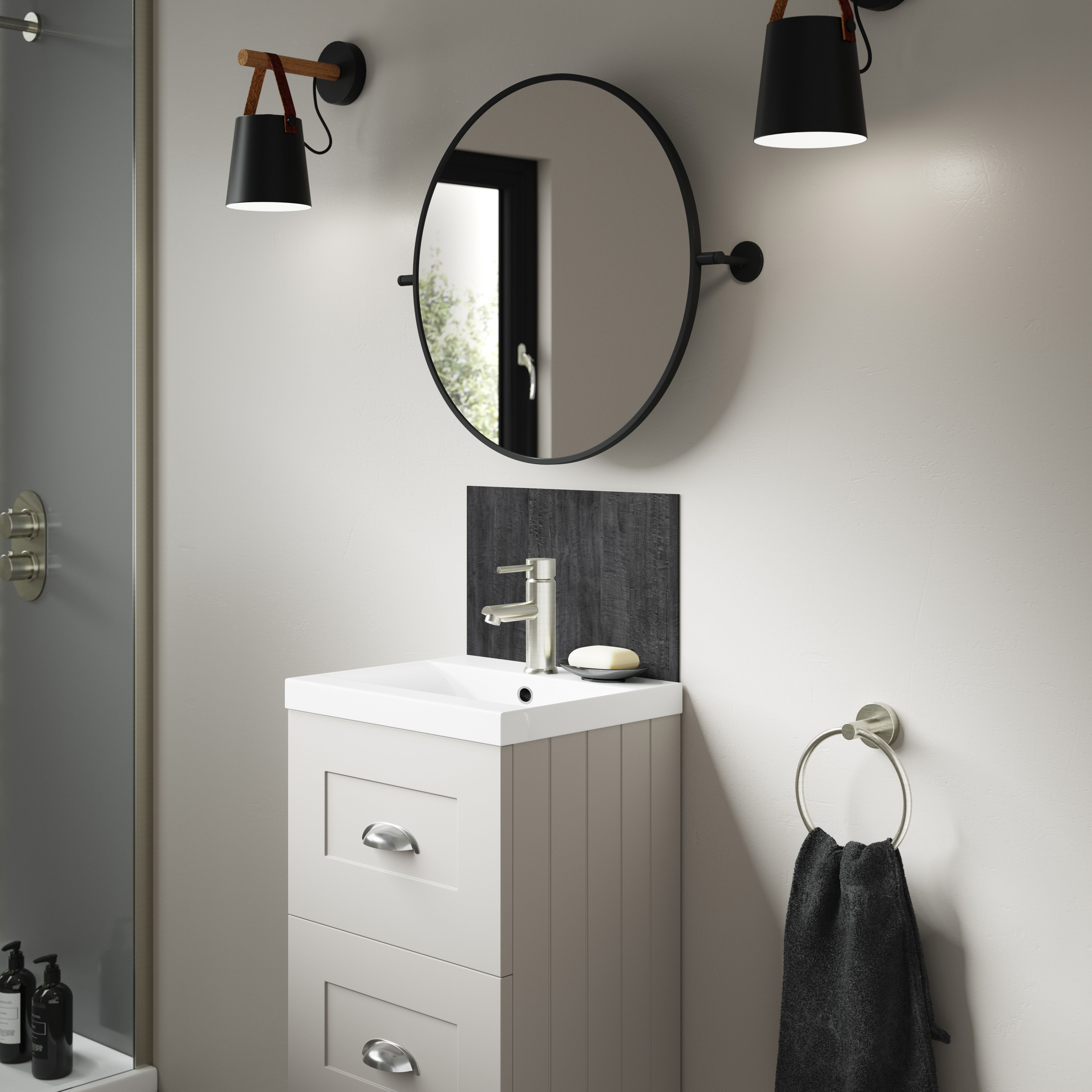 Splashwall Alloy Laminate Adhesive Bathroom Splashback (H)25cm (W)40cm - Matt Brown Eucalyptus Oak effect