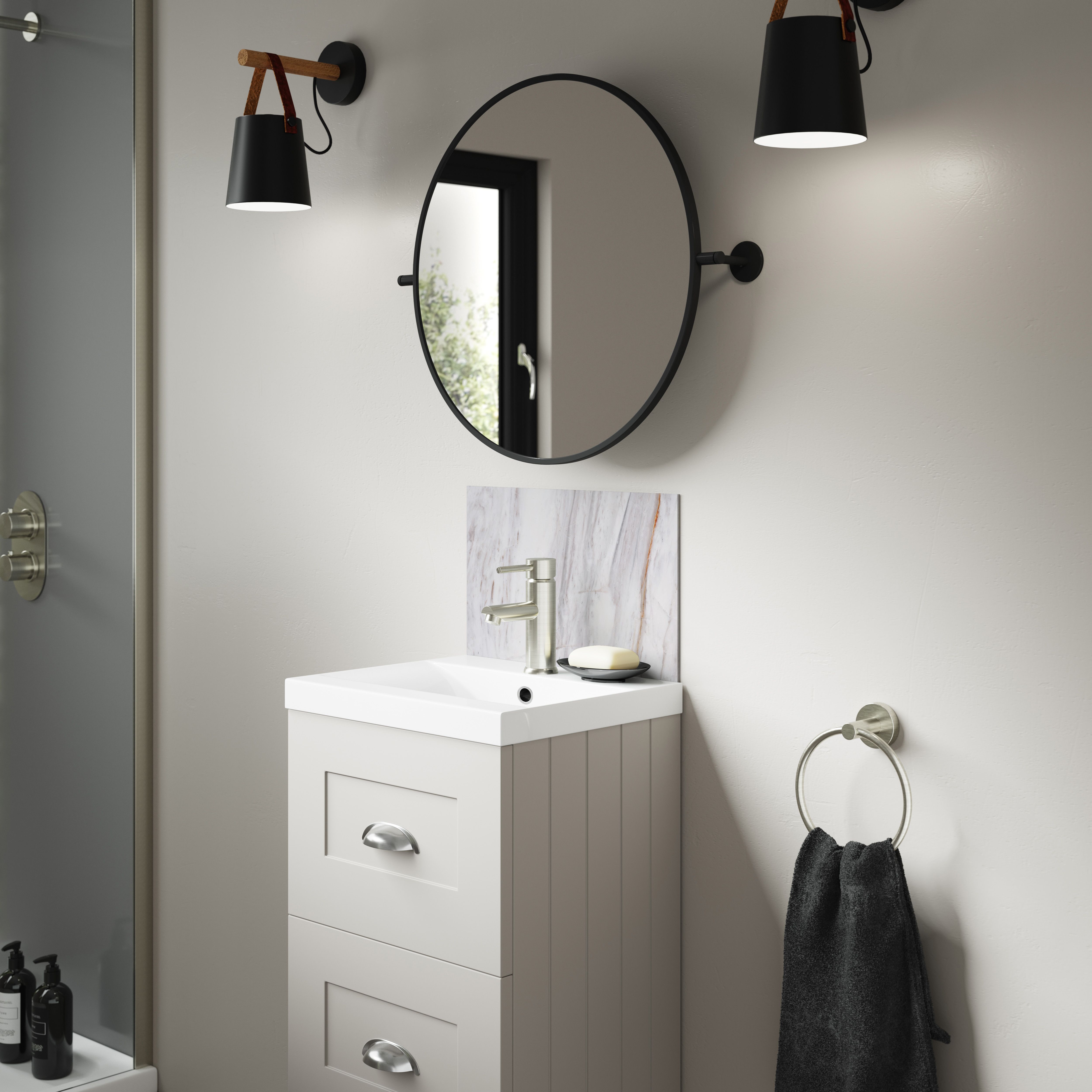 Splashwall Alloy Laminate Adhesive Bathroom Splashback (H)25cm (W)40cm - Matt Cream Marmo linea Marble effect