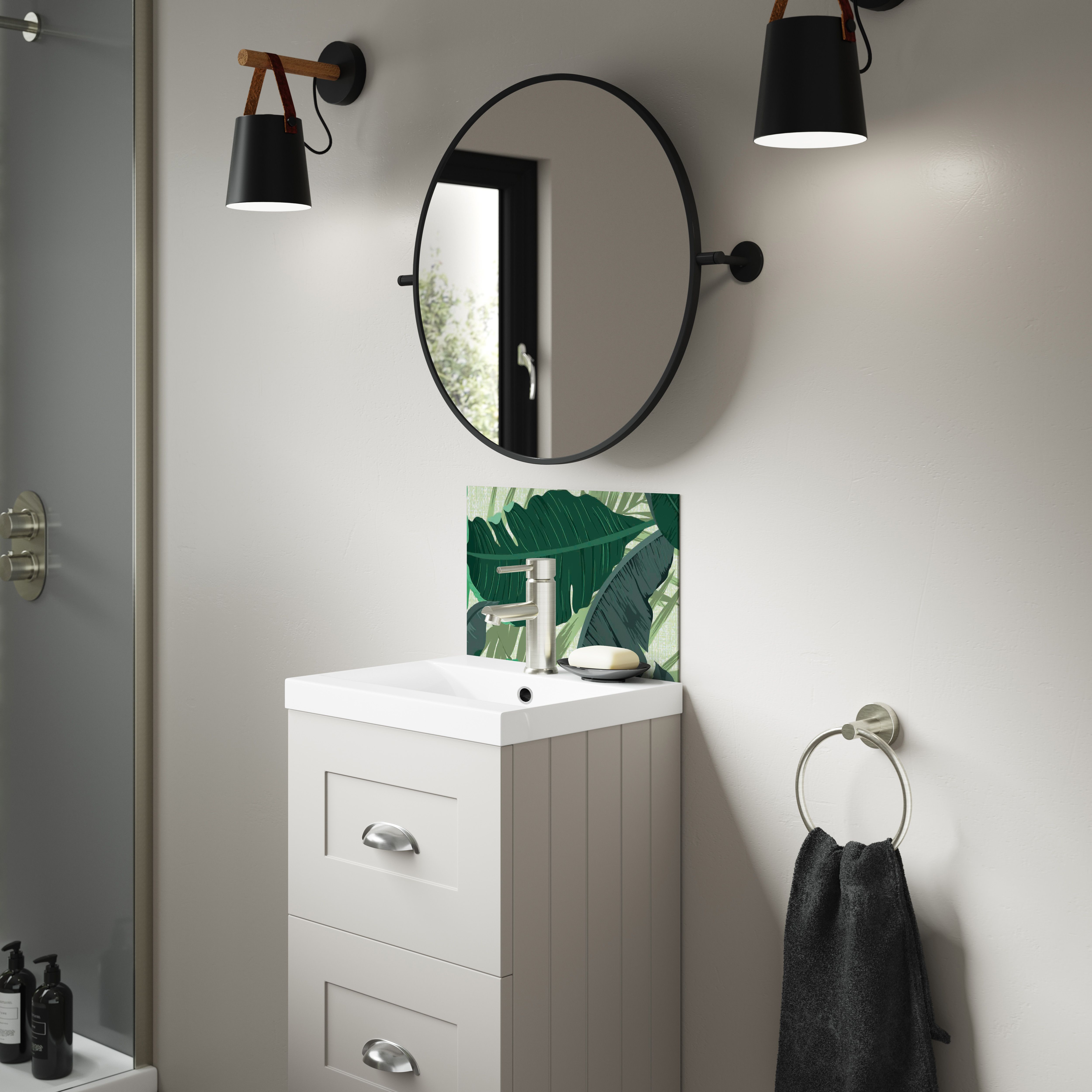 Splashwall Alloy Laminate Adhesive Bathroom Splashback (H)25cm (W)40cm - Matt Green Lush Bermuda