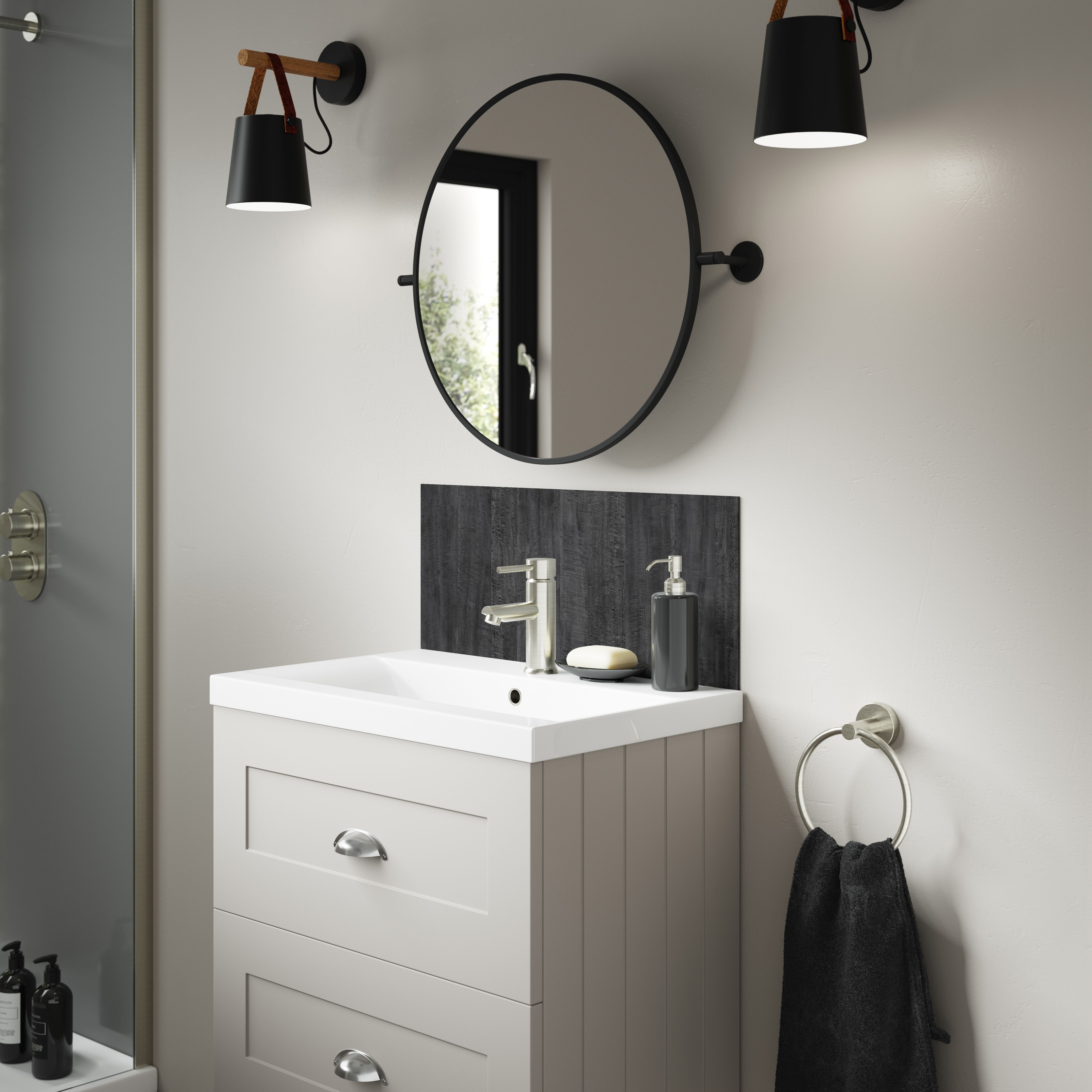 Splashwall Alloy Laminate Adhesive Bathroom Splashback (H)25cm (W)60cm - Matt Brown Eucalyptus Oak effect