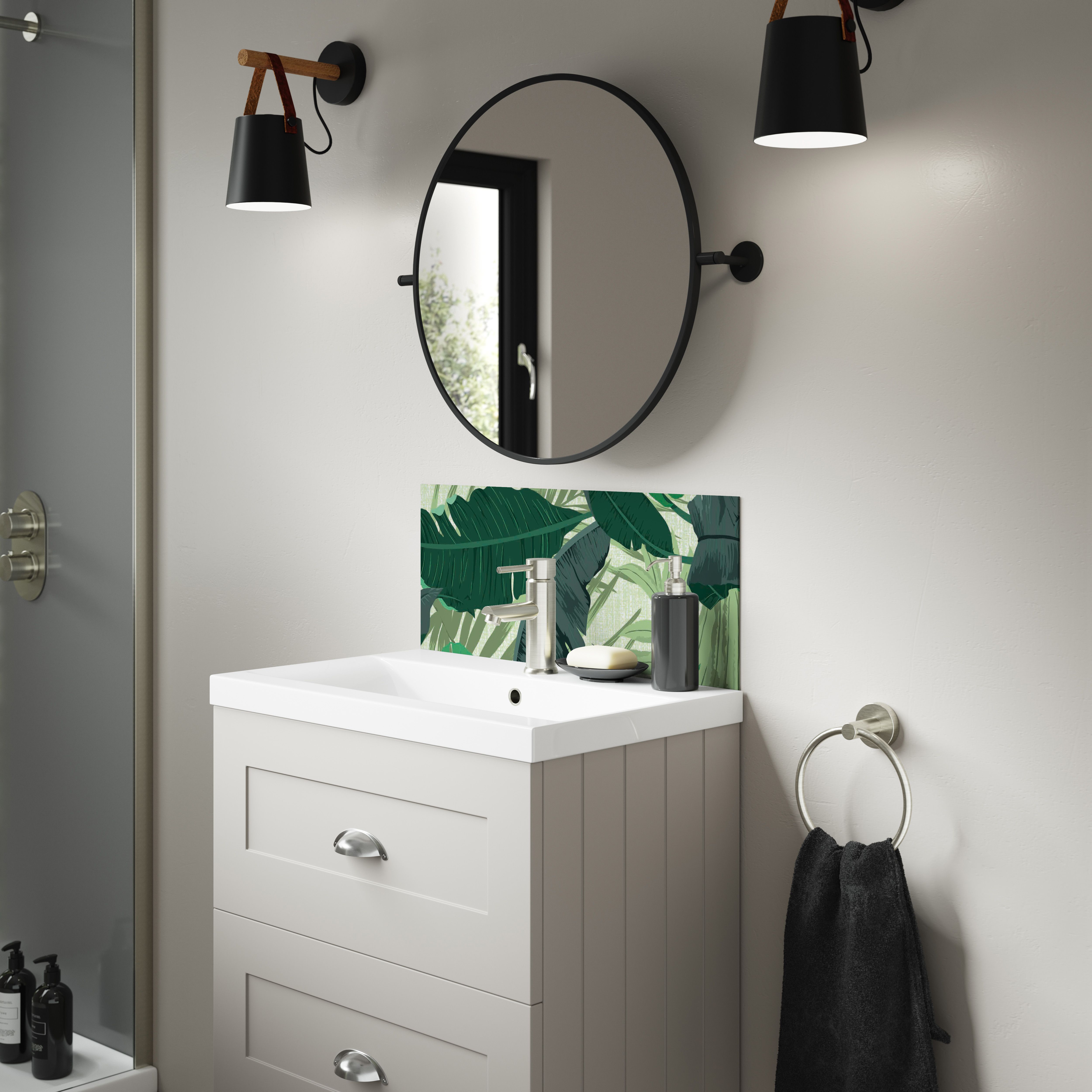 Splashwall Alloy Laminate Adhesive Bathroom Splashback (H)25cm (W)60cm - Matt Green Lush Bermuda