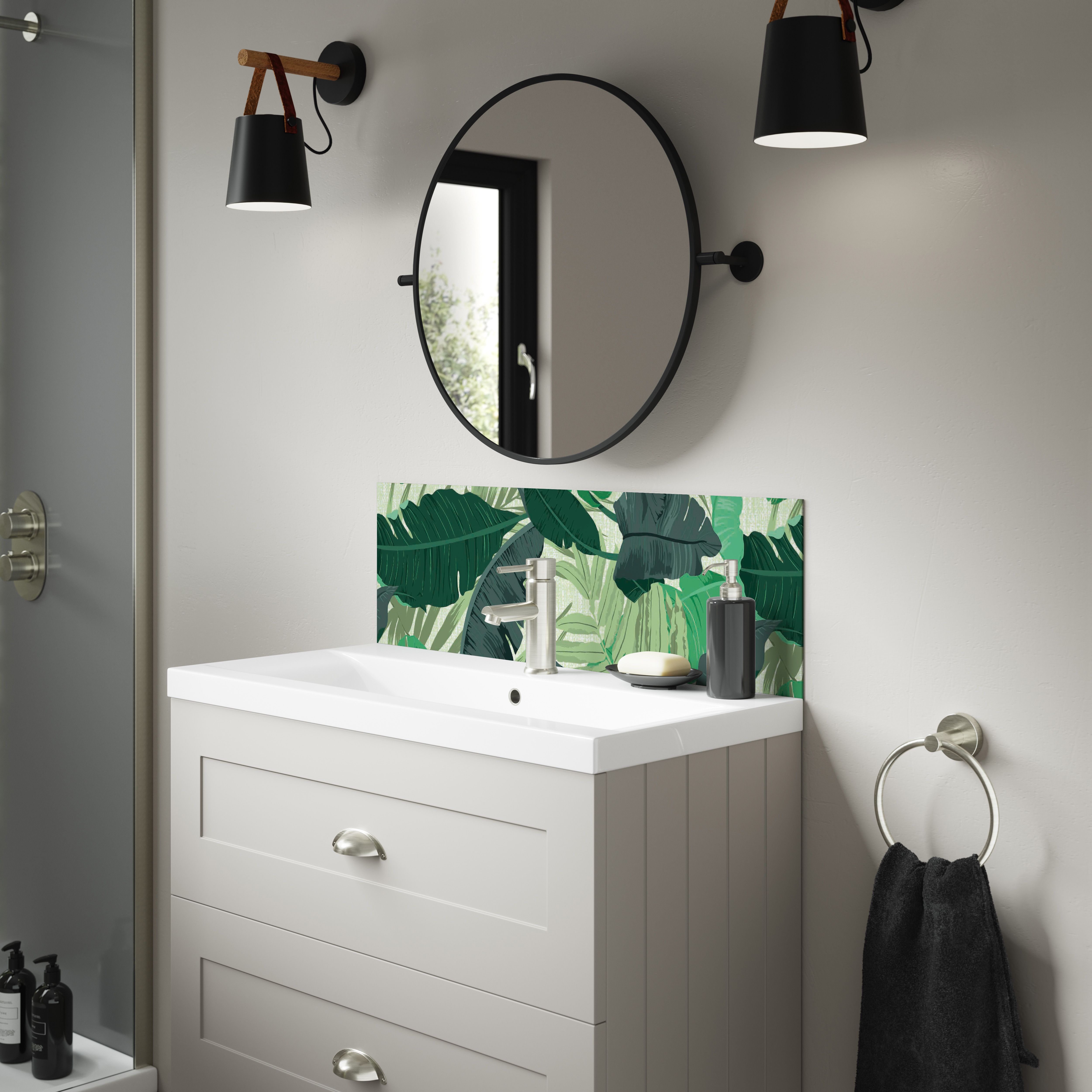 Splashwall Alloy Laminate Adhesive Bathroom Splashback (H)25cm (W)80cm - Matt Green Lush Bermuda