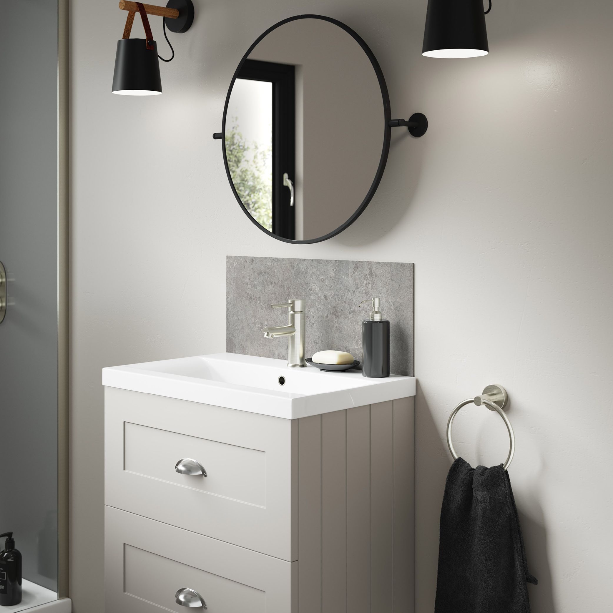 Splashwall Alloy Laminate Adhesive Bathroom Splashback (H)25cm (W)80cm - Matt Grey Caldeira Stone effect