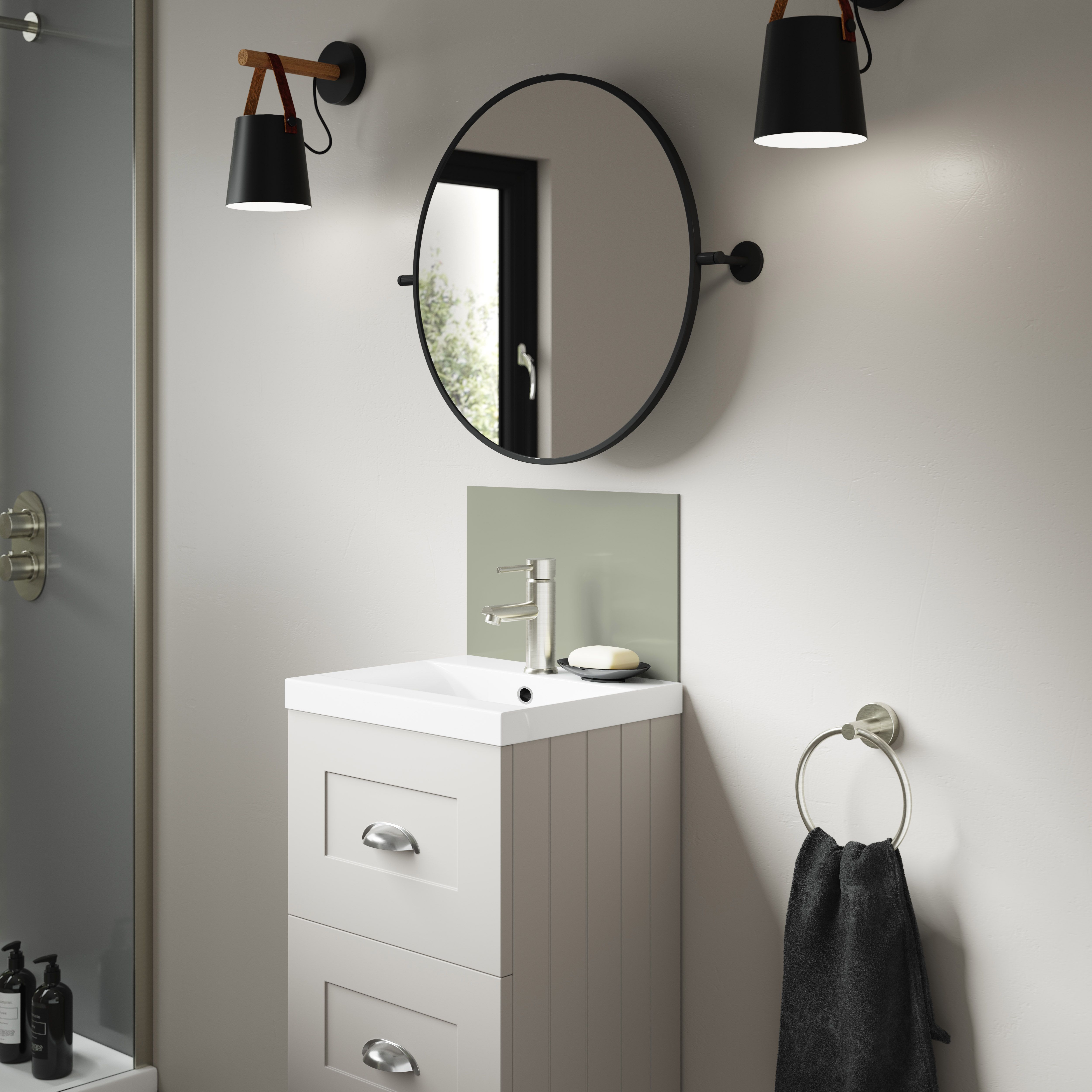 Splashwall Alloy Laminate Adhesive Double-sided Bathroom Splashback (H)25cm (W)40cm - Gloss Malibu grey & storm blue Glass effect