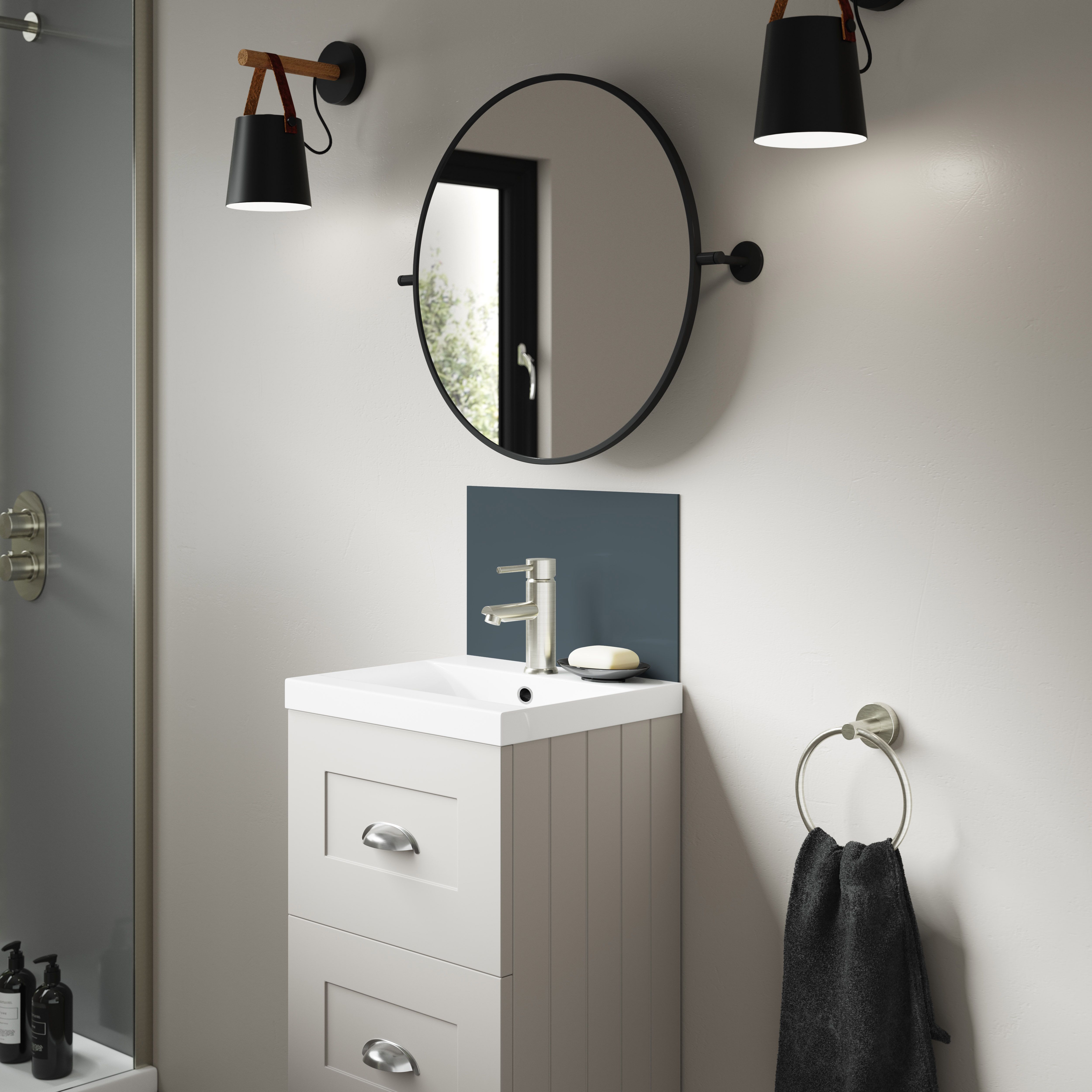 Splashwall Alloy Laminate Adhesive Double-sided Bathroom Splashback (H)25cm (W)40cm - Gloss Malibu grey & storm blue Glass effect