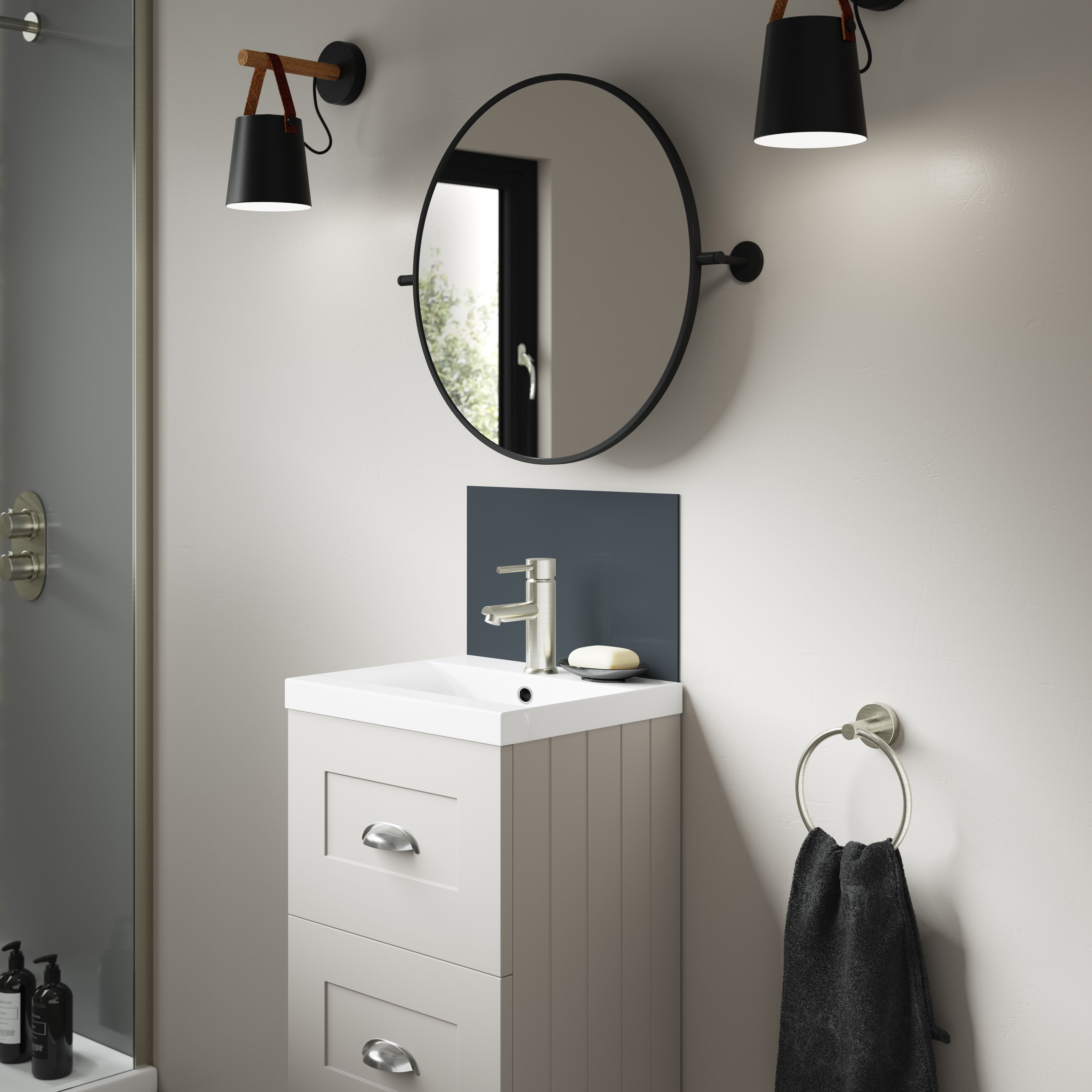 Splashwall Alloy Laminate Adhesive Double-sided Bathroom Splashback (H)25cm (W)40cm - Gloss Turquoise & slate grey Glass effect