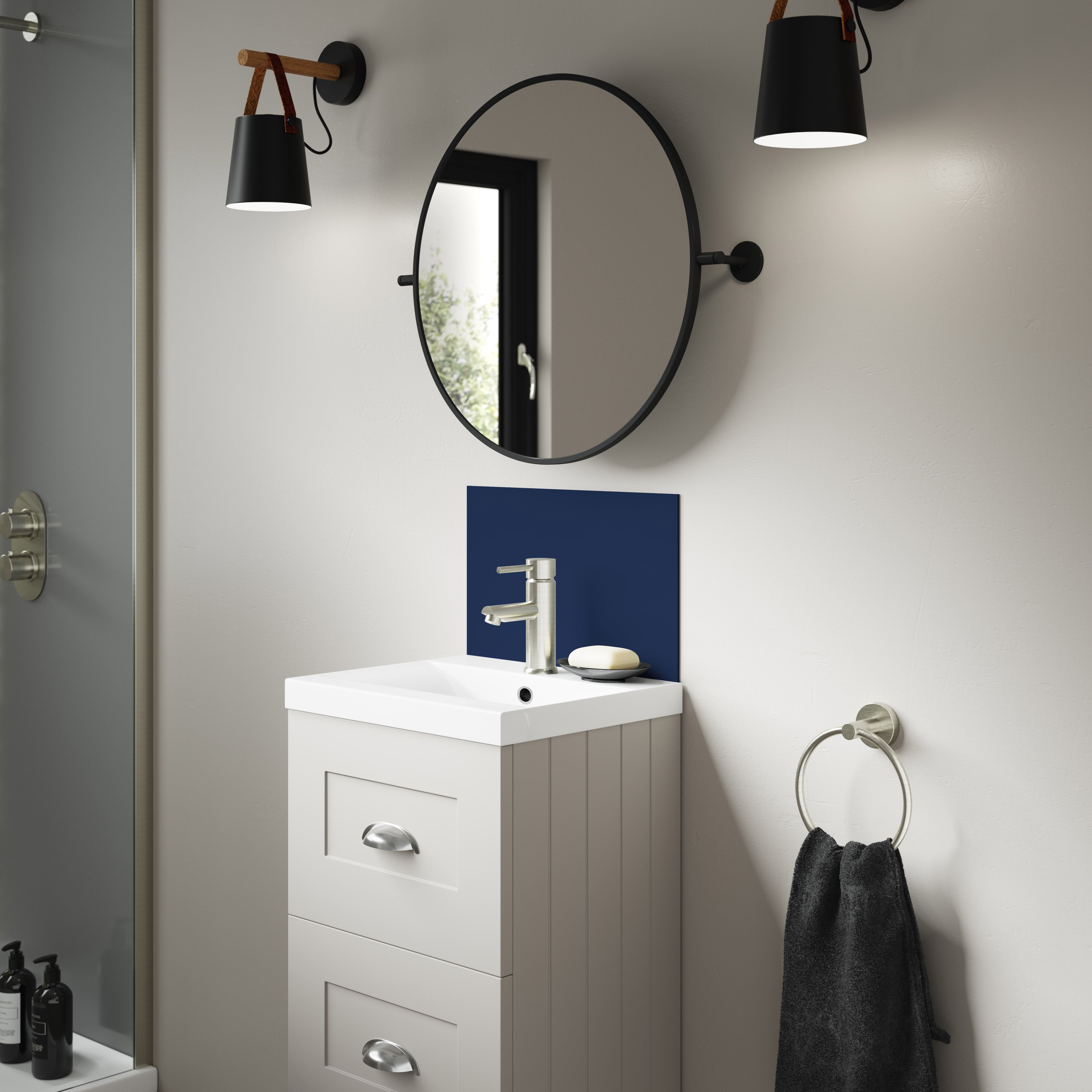Splashwall Alloy Laminate Adhesive Double-sided Bathroom Splashback (H)25cm (W)40cm - Matt Deep sea blue & smoked rose