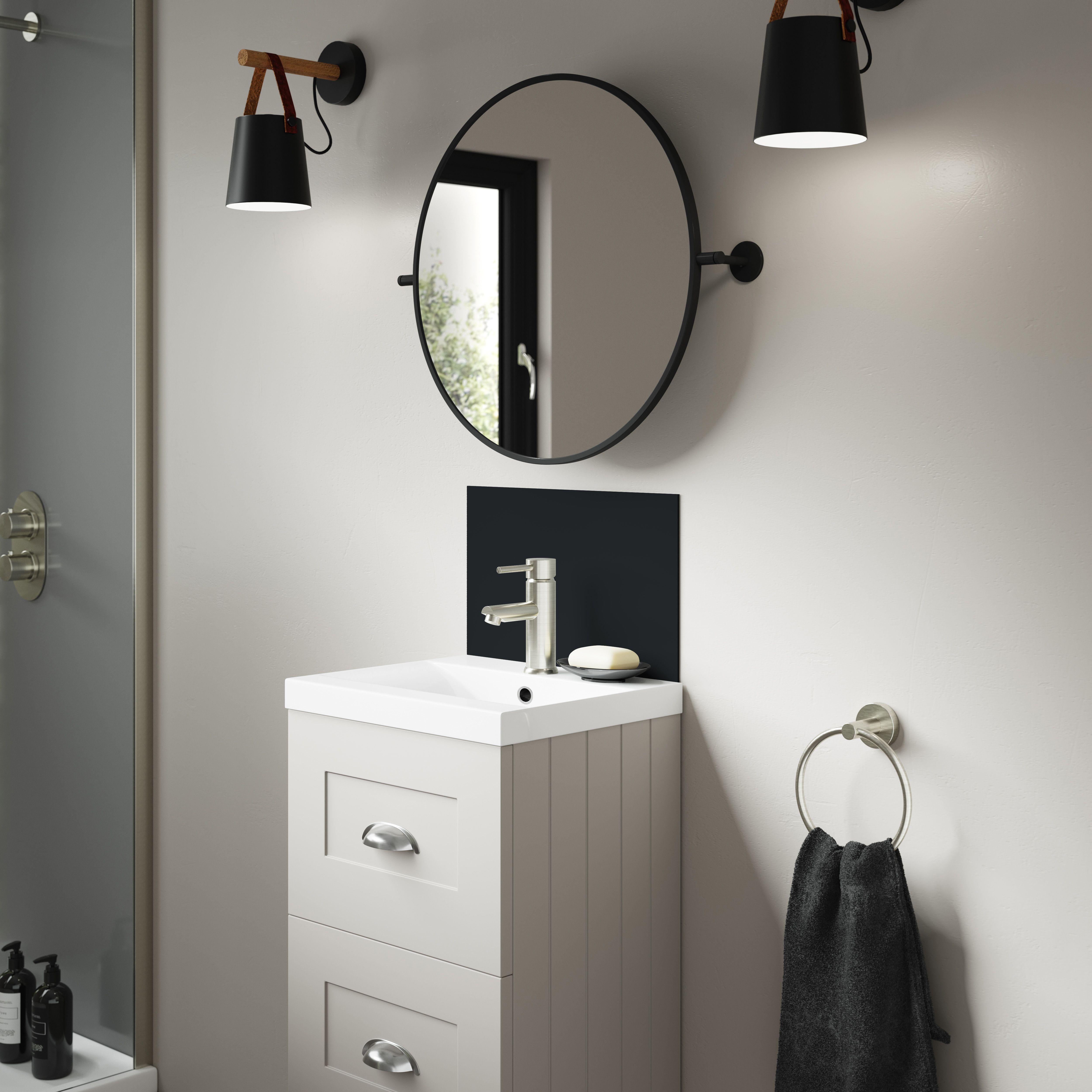 Splashwall Alloy Laminate Adhesive Double-sided Bathroom Splashback (H)25cm (W)40cm - Matt Midnight grey & hadrian green