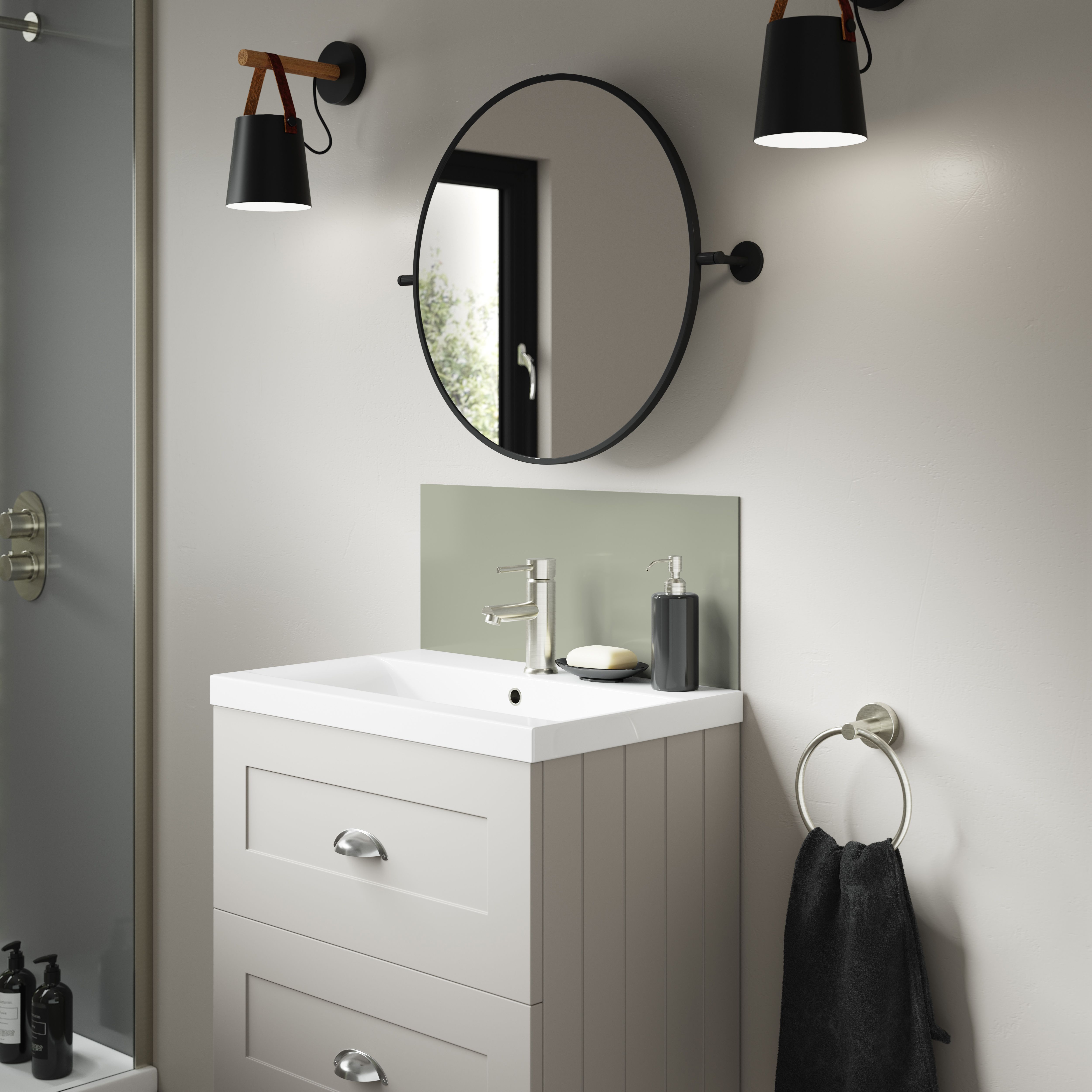Splashwall Alloy Laminate Adhesive Double-sided Bathroom Splashback (H)25cm (W)60cm - Gloss Malibu grey & storm blue Glass effect