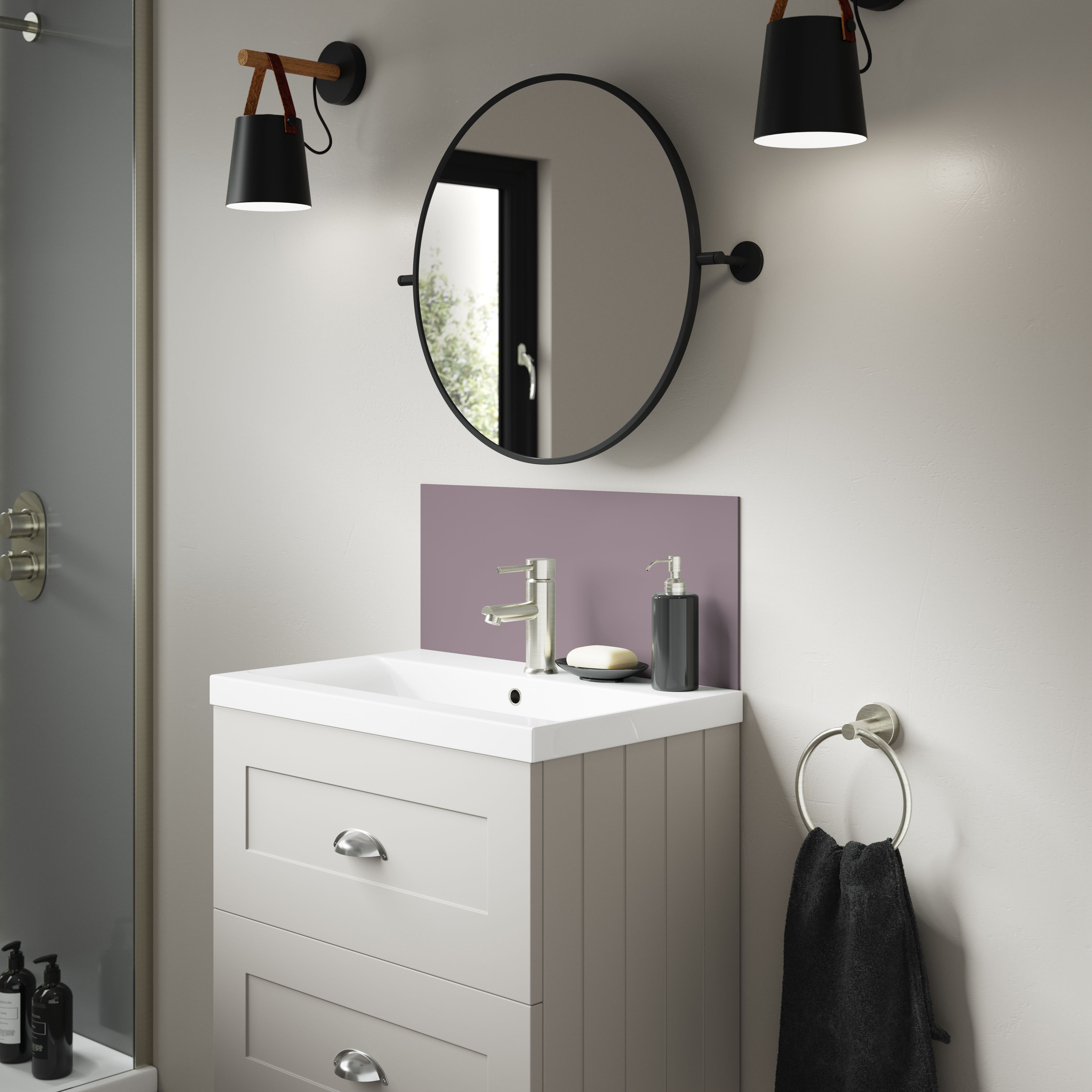 Splashwall Alloy Laminate Adhesive Double-sided Bathroom Splashback (H)25cm (W)60cm - Matt Deep sea blue & smoked rose