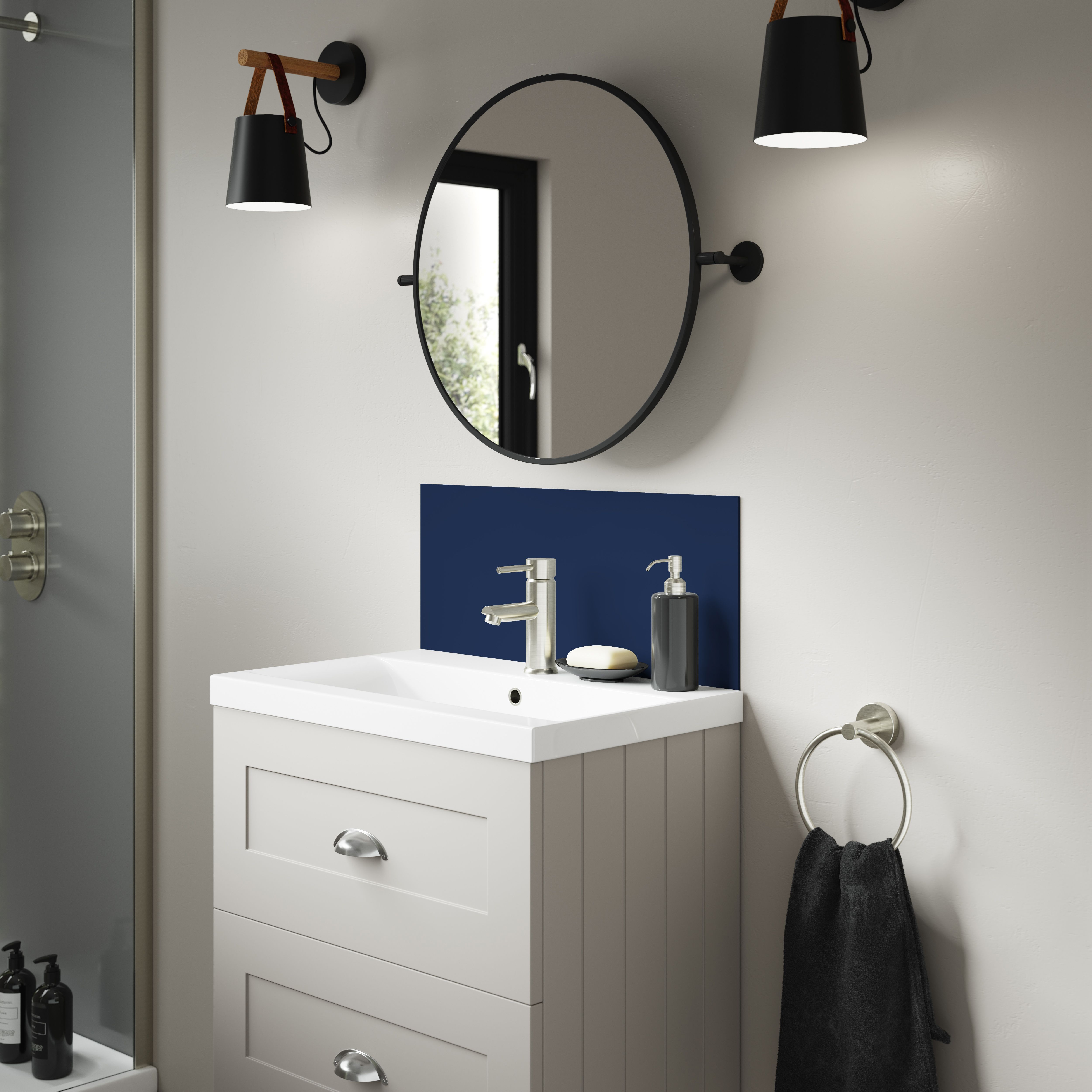 Splashwall Alloy Laminate Adhesive Double-sided Bathroom Splashback (H)25cm (W)60cm - Matt Deep sea blue & smoked rose