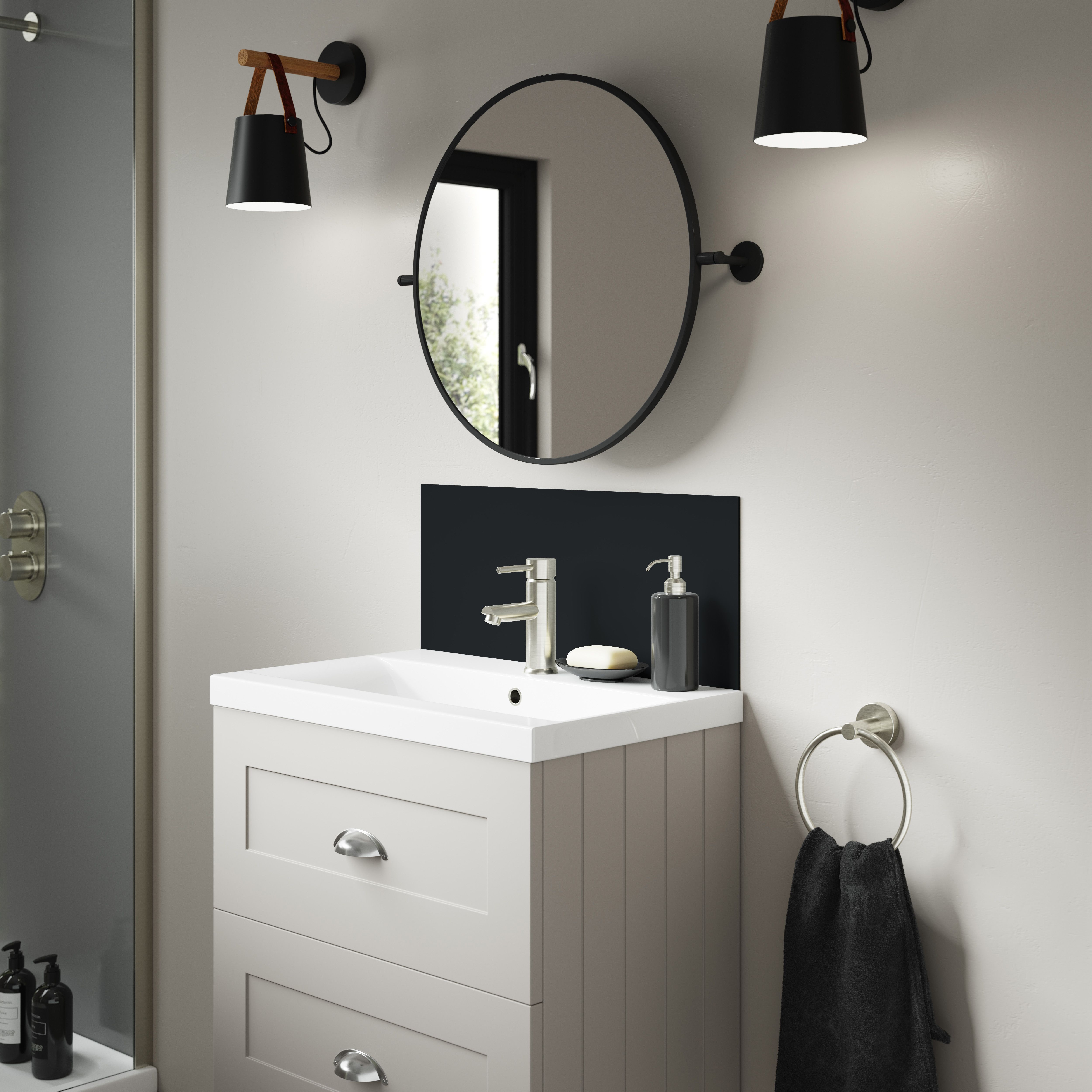 Splashwall Alloy Laminate Adhesive Double-sided Bathroom Splashback (H)25cm (W)60cm - Matt Midnight grey & hadrian green