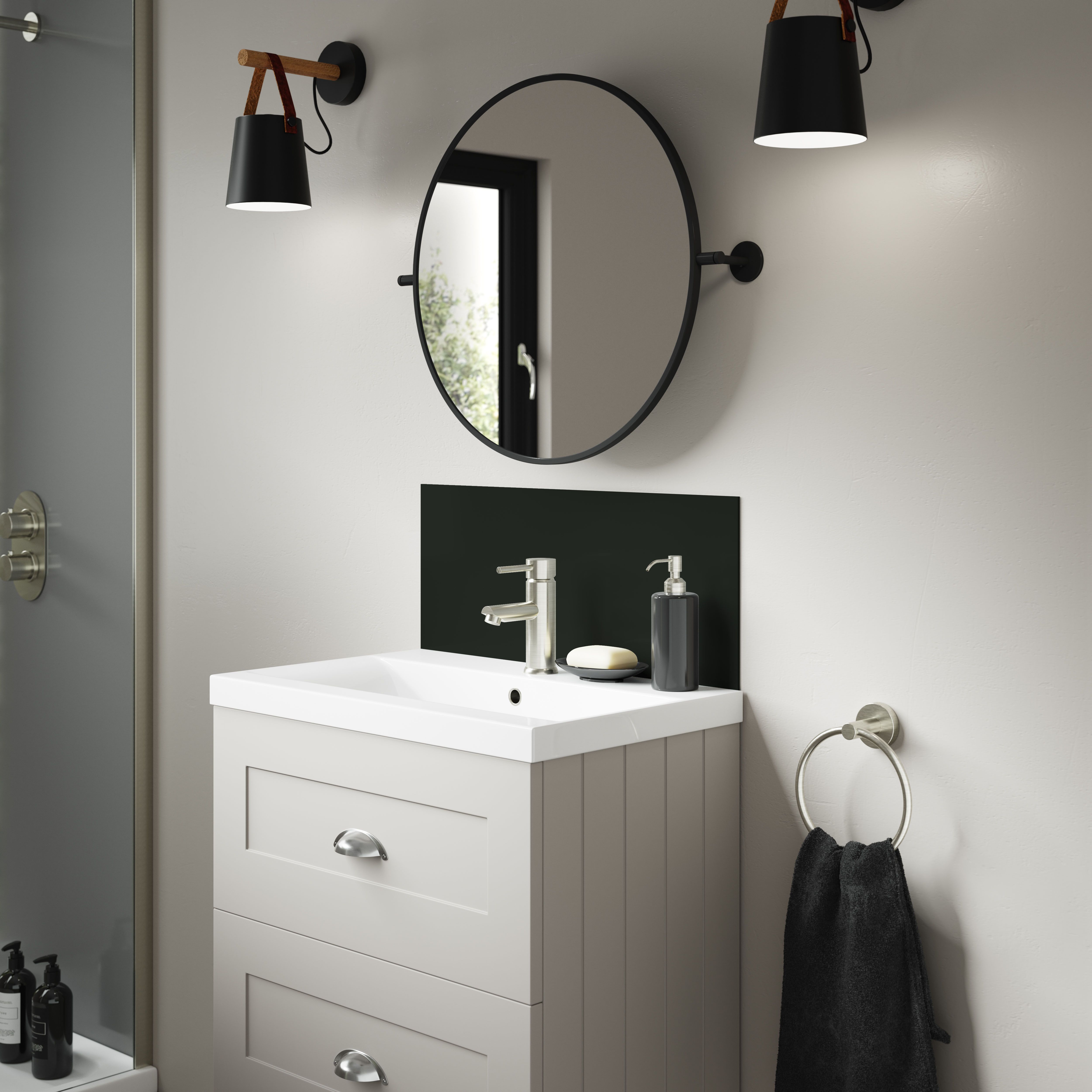 Splashwall Alloy Laminate Adhesive Double-sided Bathroom Splashback (H)25cm (W)60cm - Matt Midnight grey & hadrian green