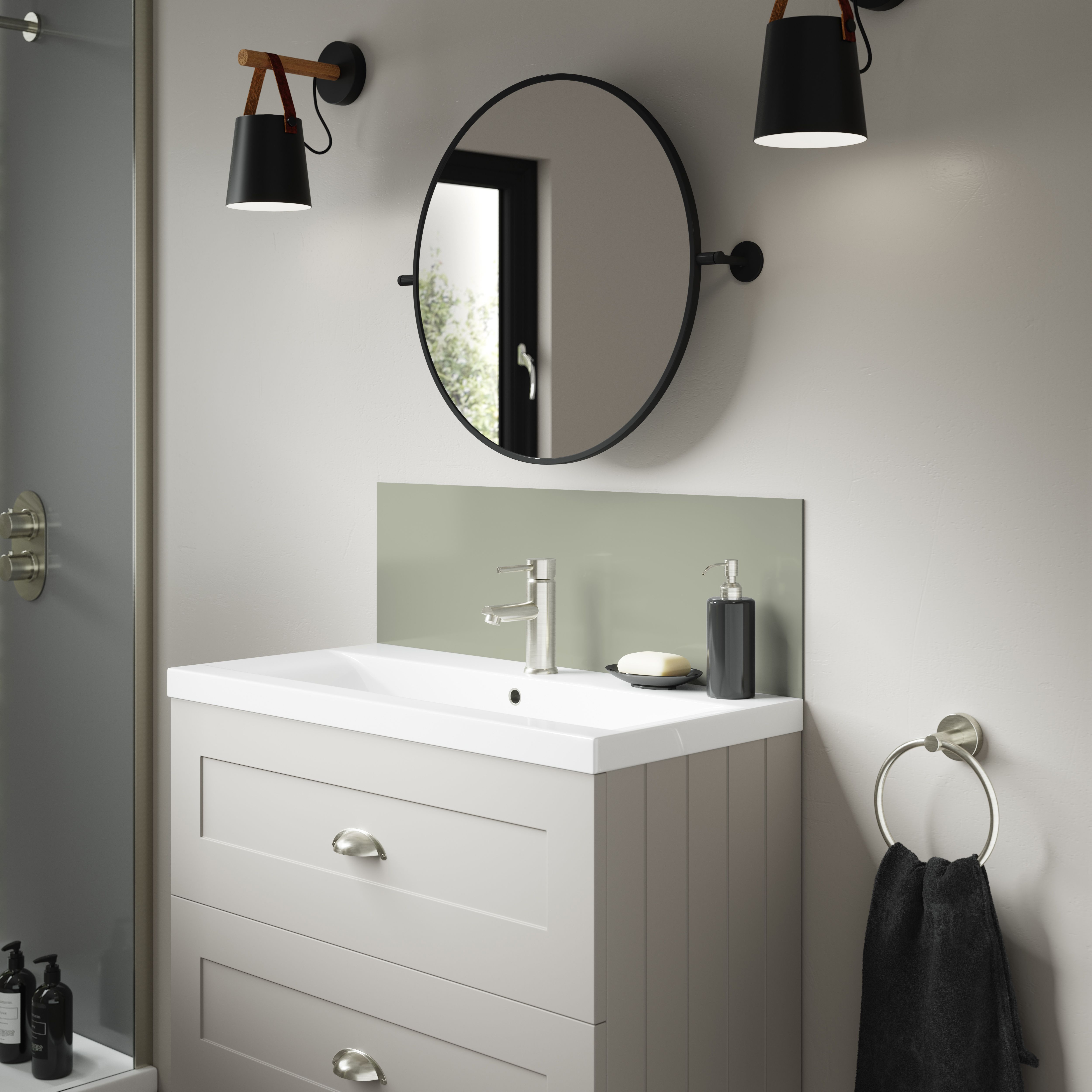 Splashwall Alloy Laminate Adhesive Double-sided Bathroom Splashback (H)25cm (W)80cm - Gloss Malibu grey & storm blue Glass effect