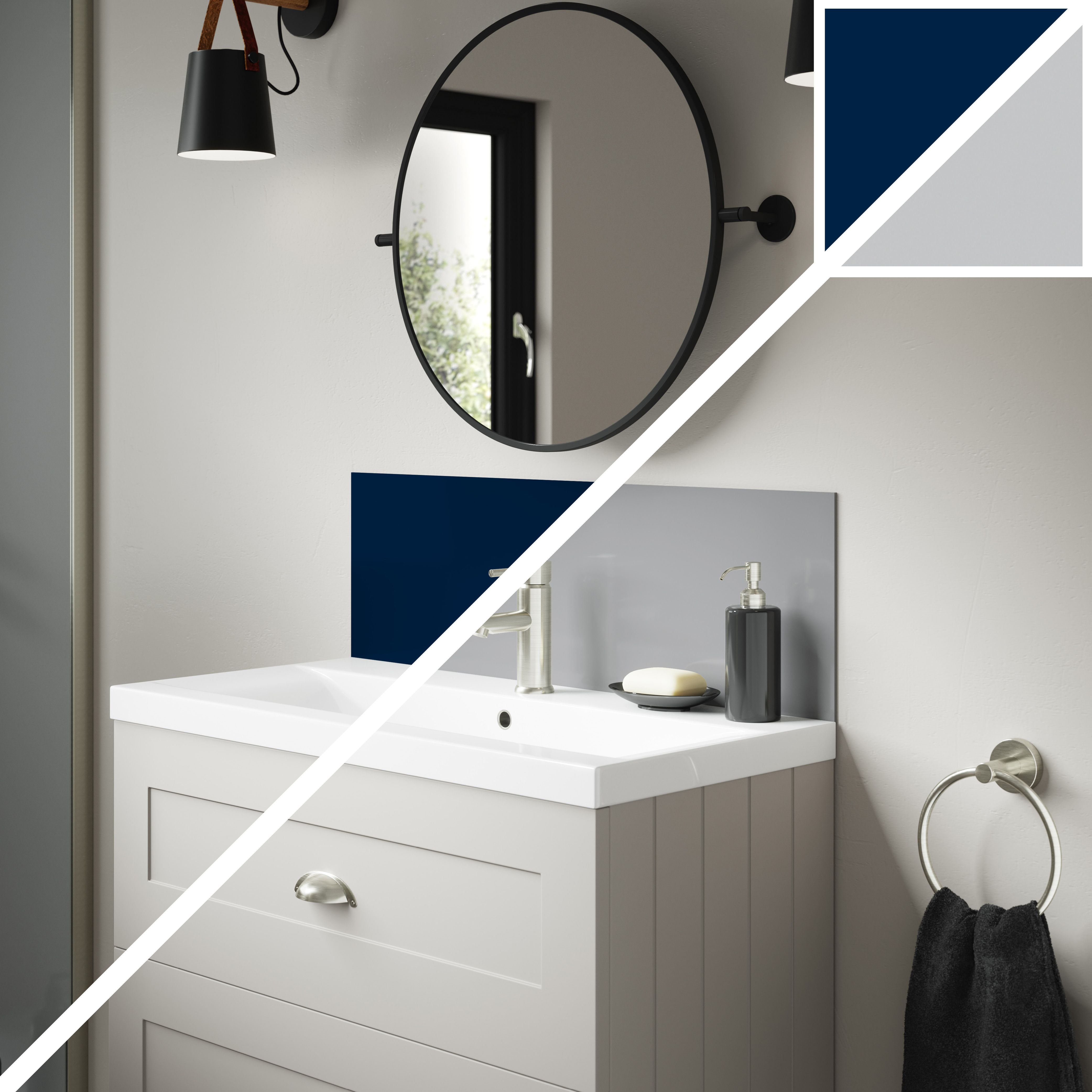 Splashwall Alloy Laminate Adhesive Double-sided Bathroom Splashback (H)25cm (W)80cm - Matt Starry night blue & urban grey