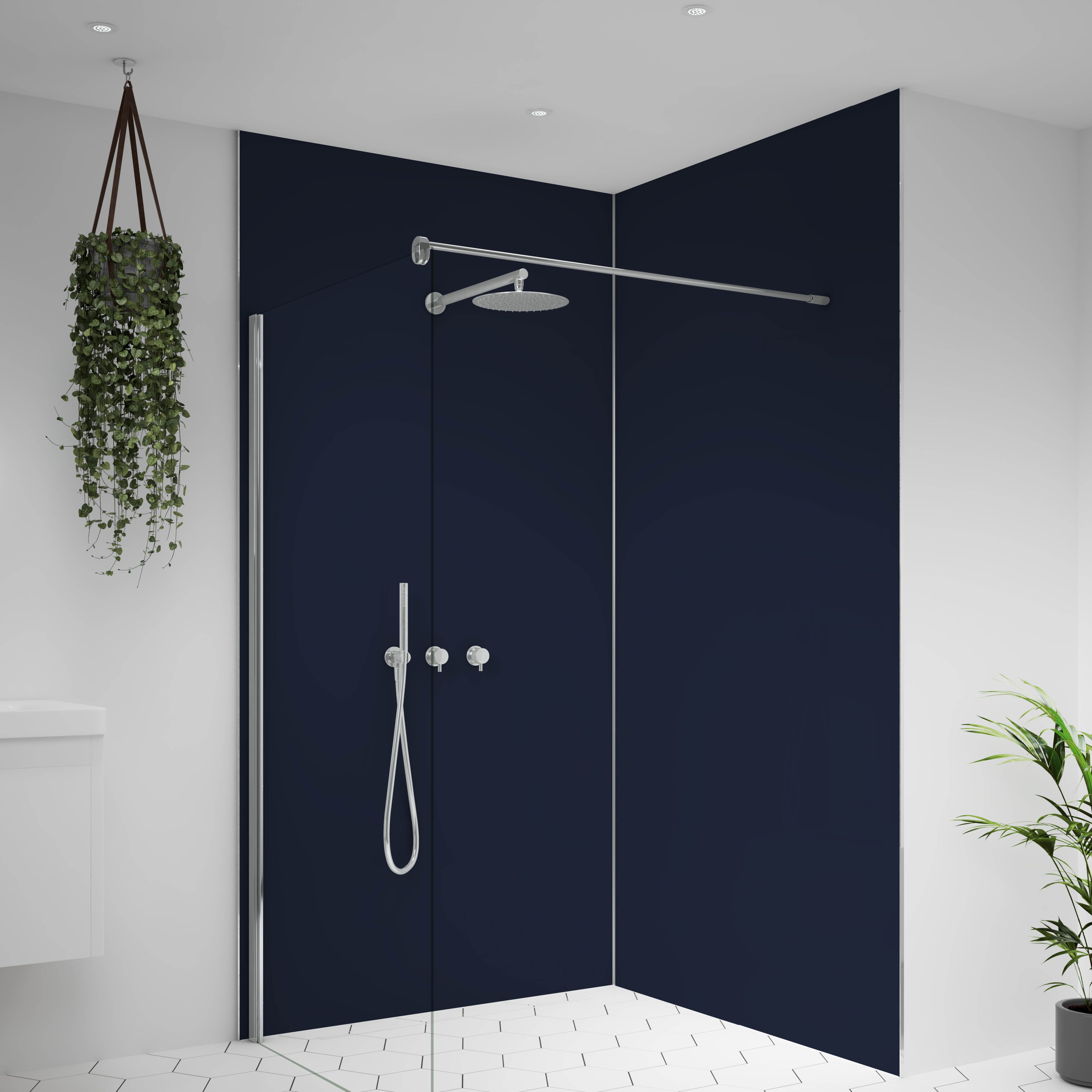Splashwall Alloy Matt Deep sea blue & smoked rose Double-sided Aluminium Bathroom & wet room Decorative panel (H)2400mm (W)900mm