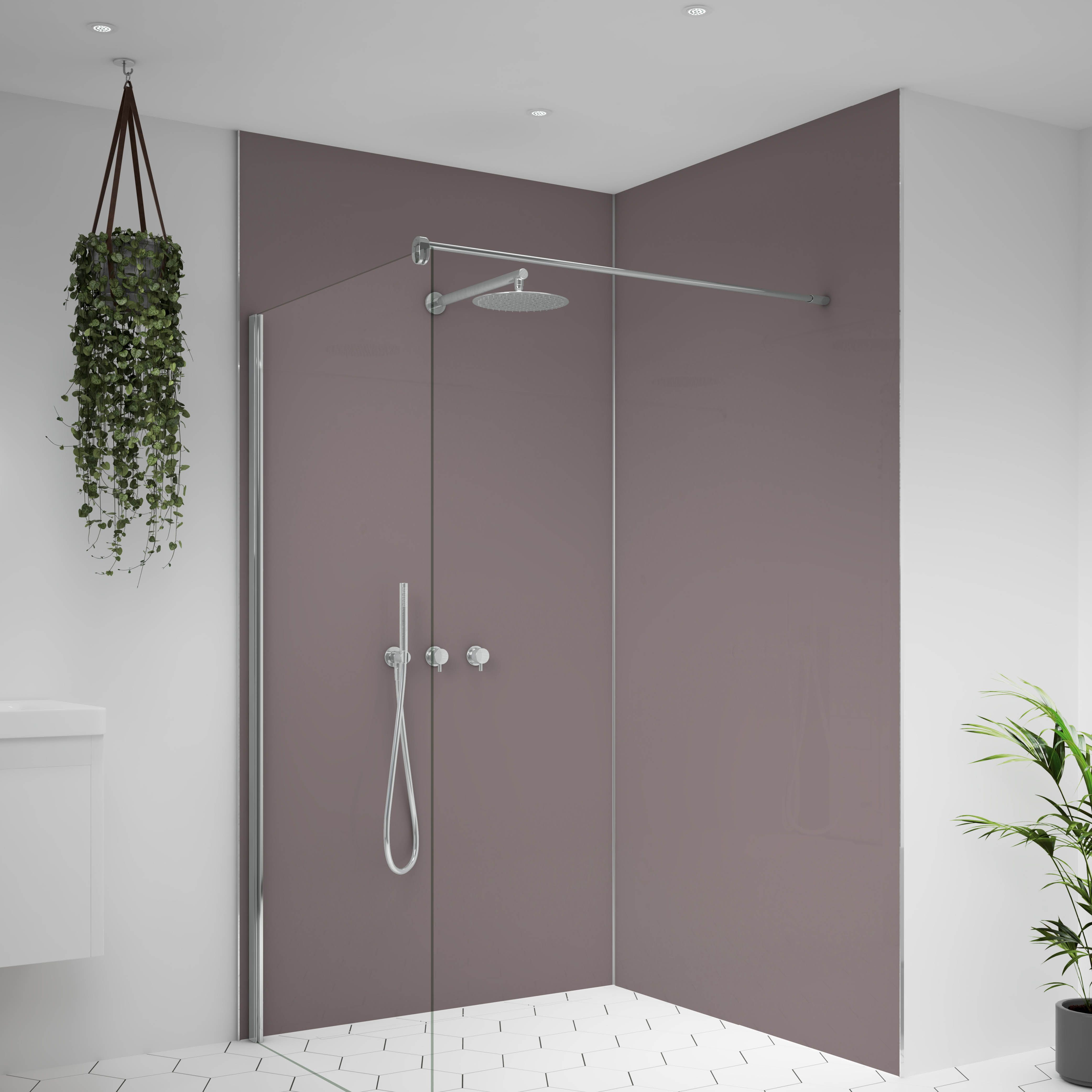 Splashwall Alloy Matt Deep sea blue & smoked rose Double-sided Aluminium Bathroom & wet room Decorative panel (H)2400mm (W)900mm