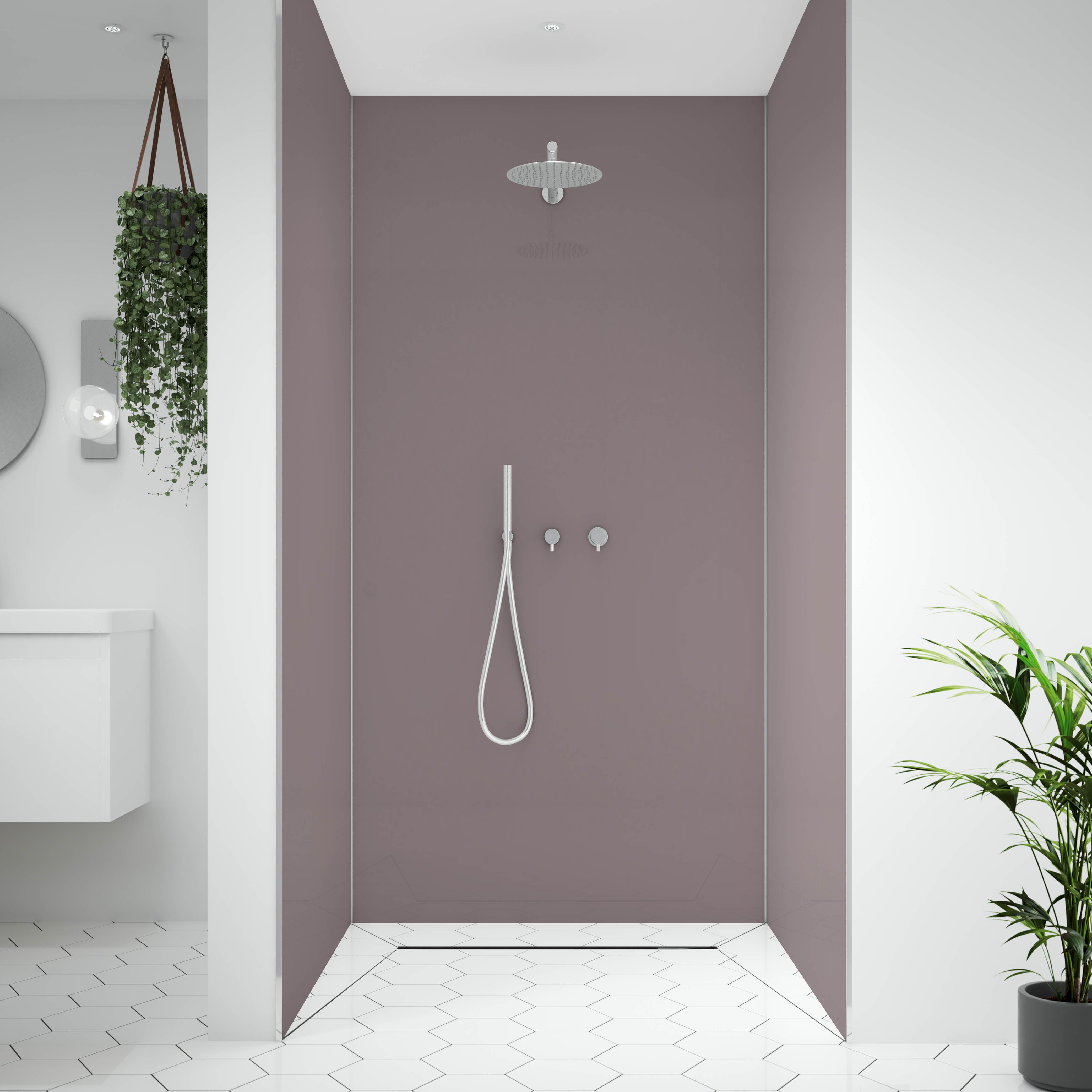 Splashwall Alloy Matt Deep sea blue & smoked rose Double-sided Aluminium Bathroom & wet room Decorative panel (H)2400mm (W)900mm