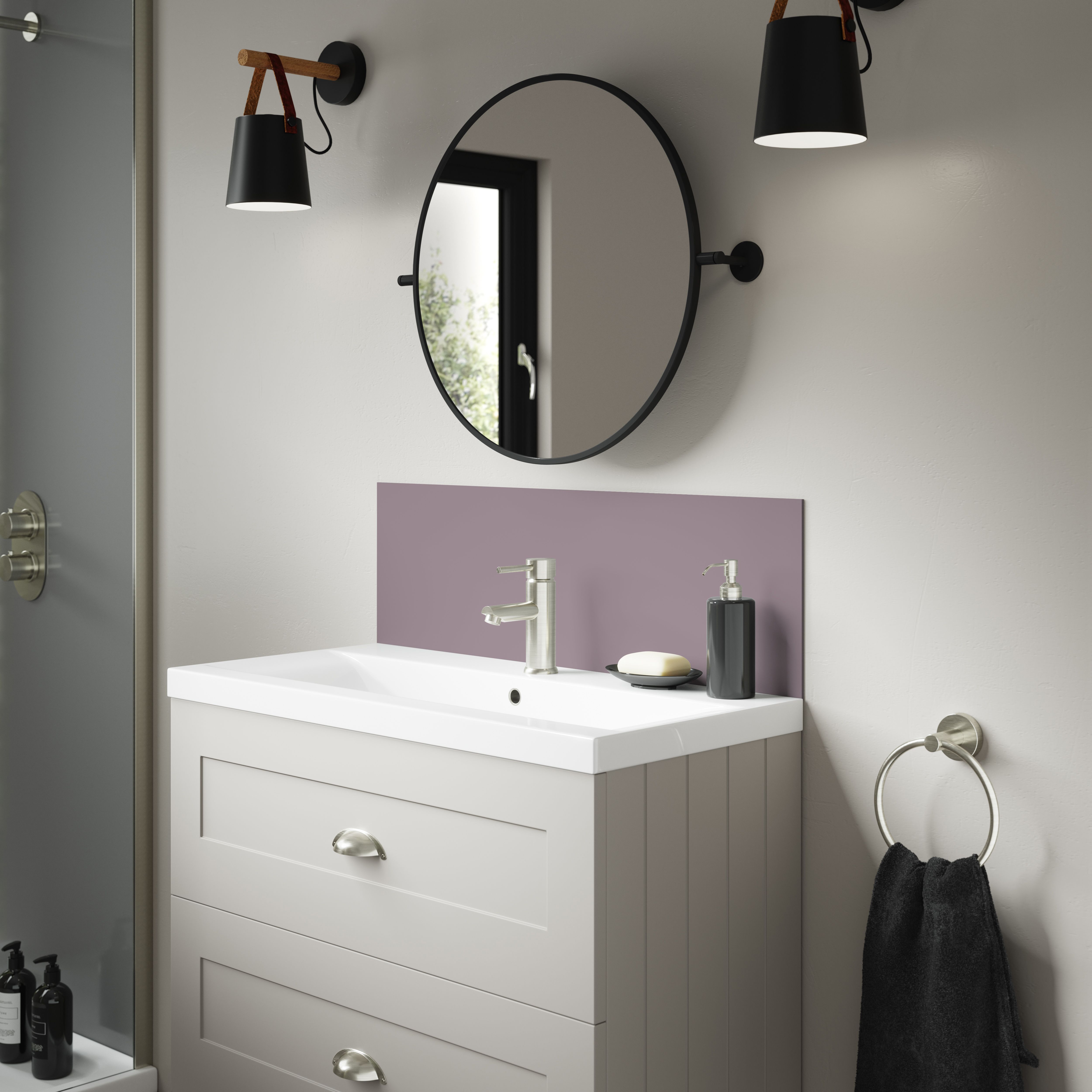 Splashwall Alloy Matt Deep sea blue & smoked rose Double-sided Laminate Adhesive Bathroom Splashback (H)25cm (W)80cm