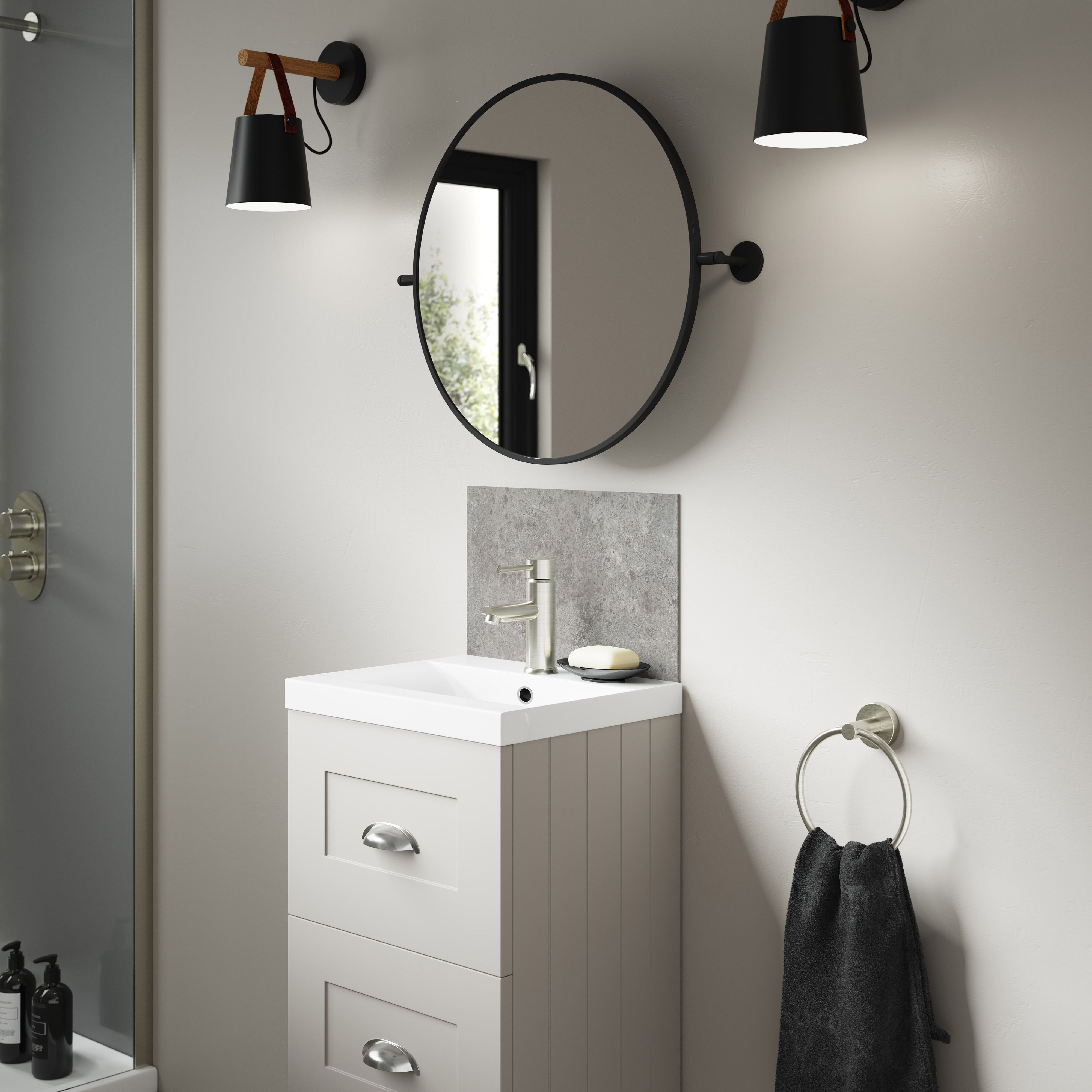 Splashwall Alloy Matt Grey Caldeira Stone effect Laminate Adhesive Bathroom Splashback (H)25cm (W)40cm