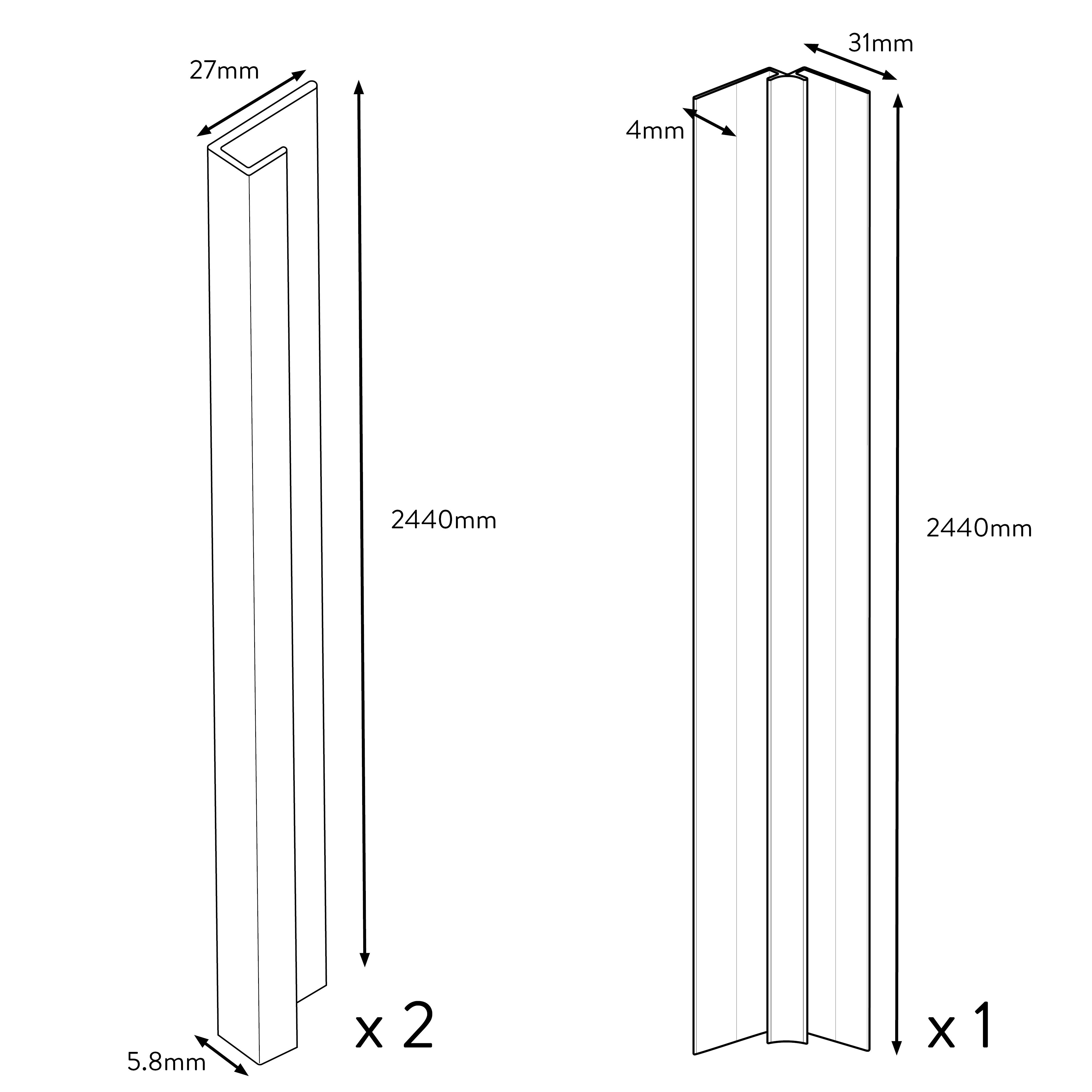Splashwall Alloy Metal 2 sided Bathroom & wet room Panel installation kit Polished Chrome effect