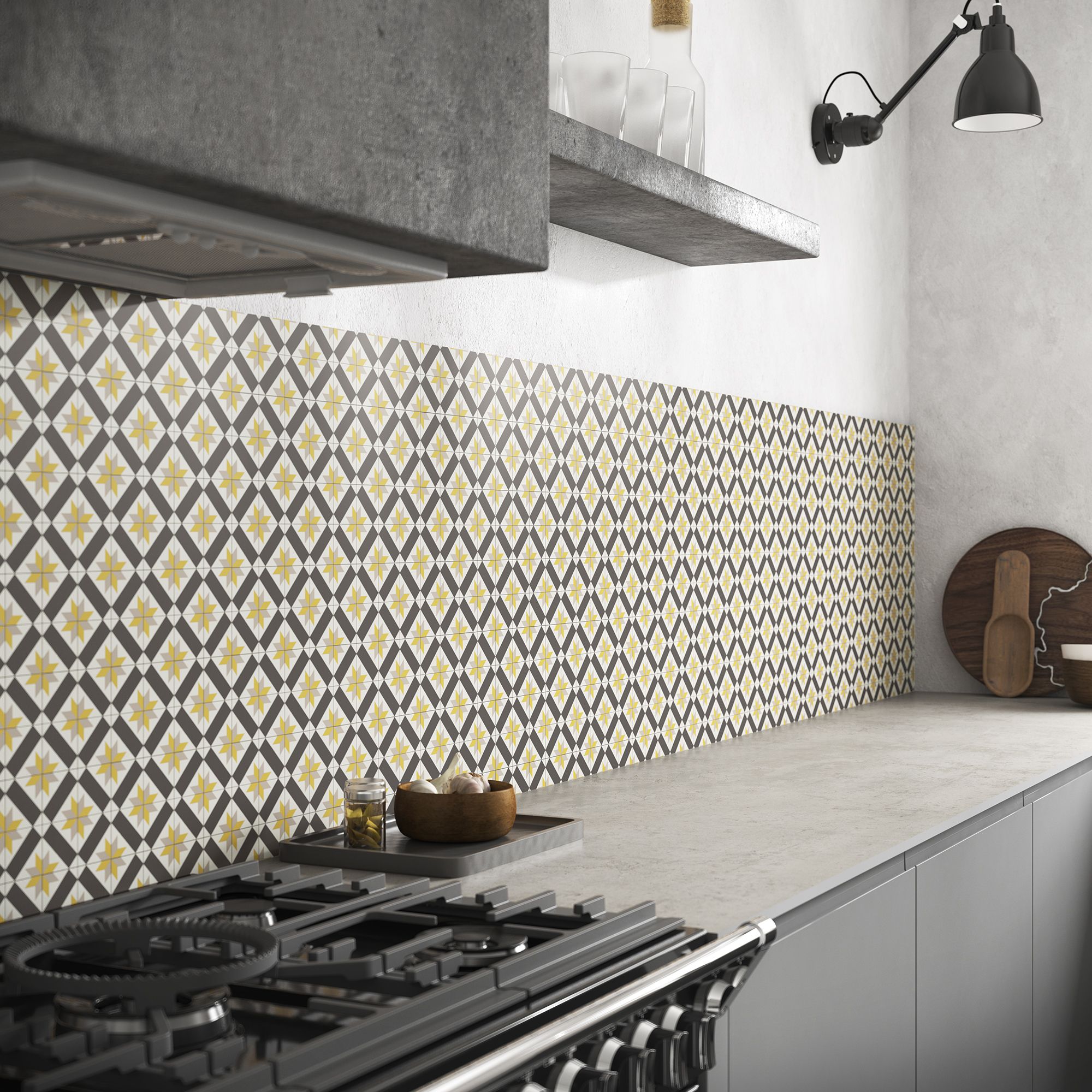 Splashwall Alloy Yellow Maltese ochre Mosaic Aluminium Splashback, (H)750mm (W)2440mm (T)4mm
