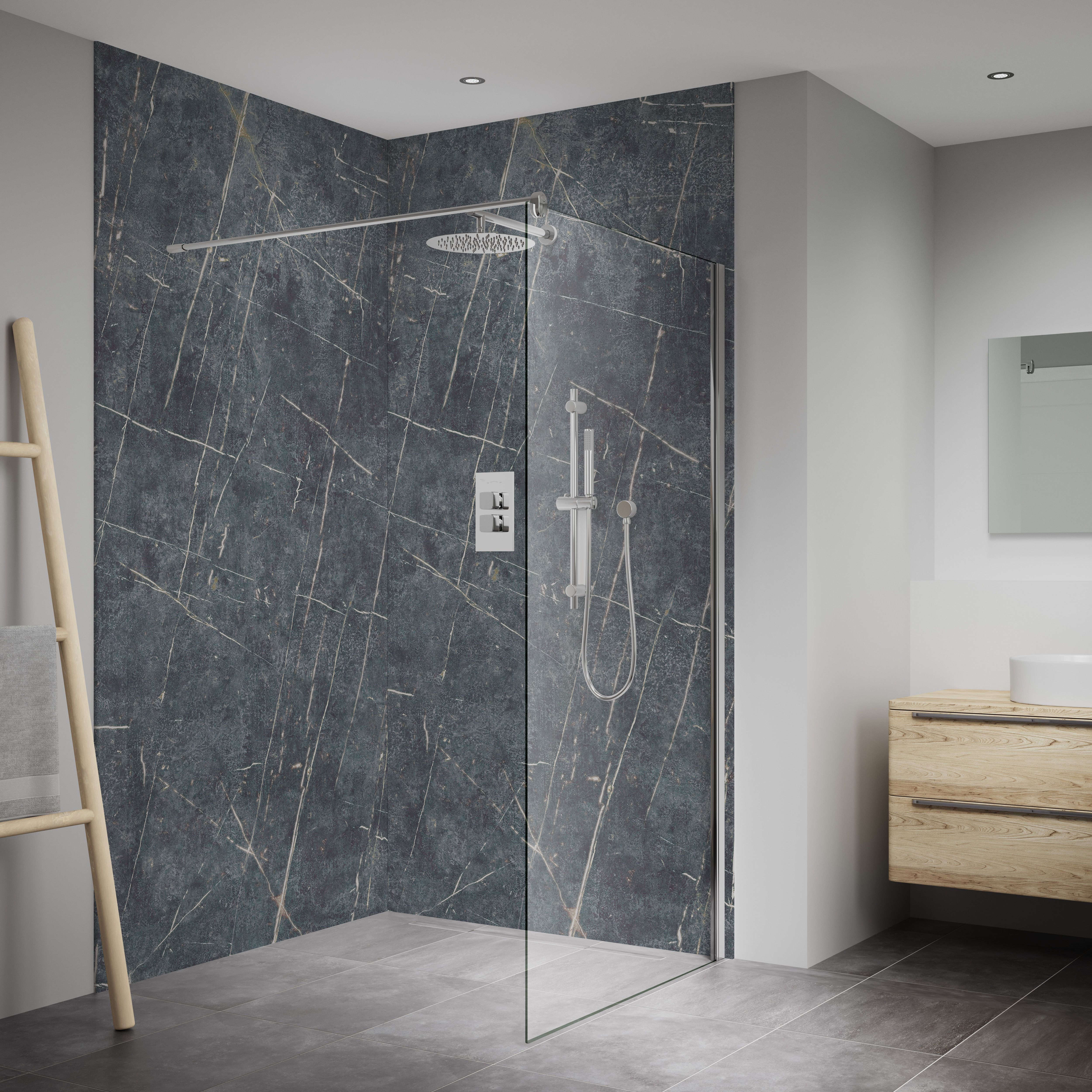 Splashwall Elite 2 panel Composite Bathroom & wet room Decorative panel kit (L)2420mm (W)1200mm - Parisien Blue Marble effect