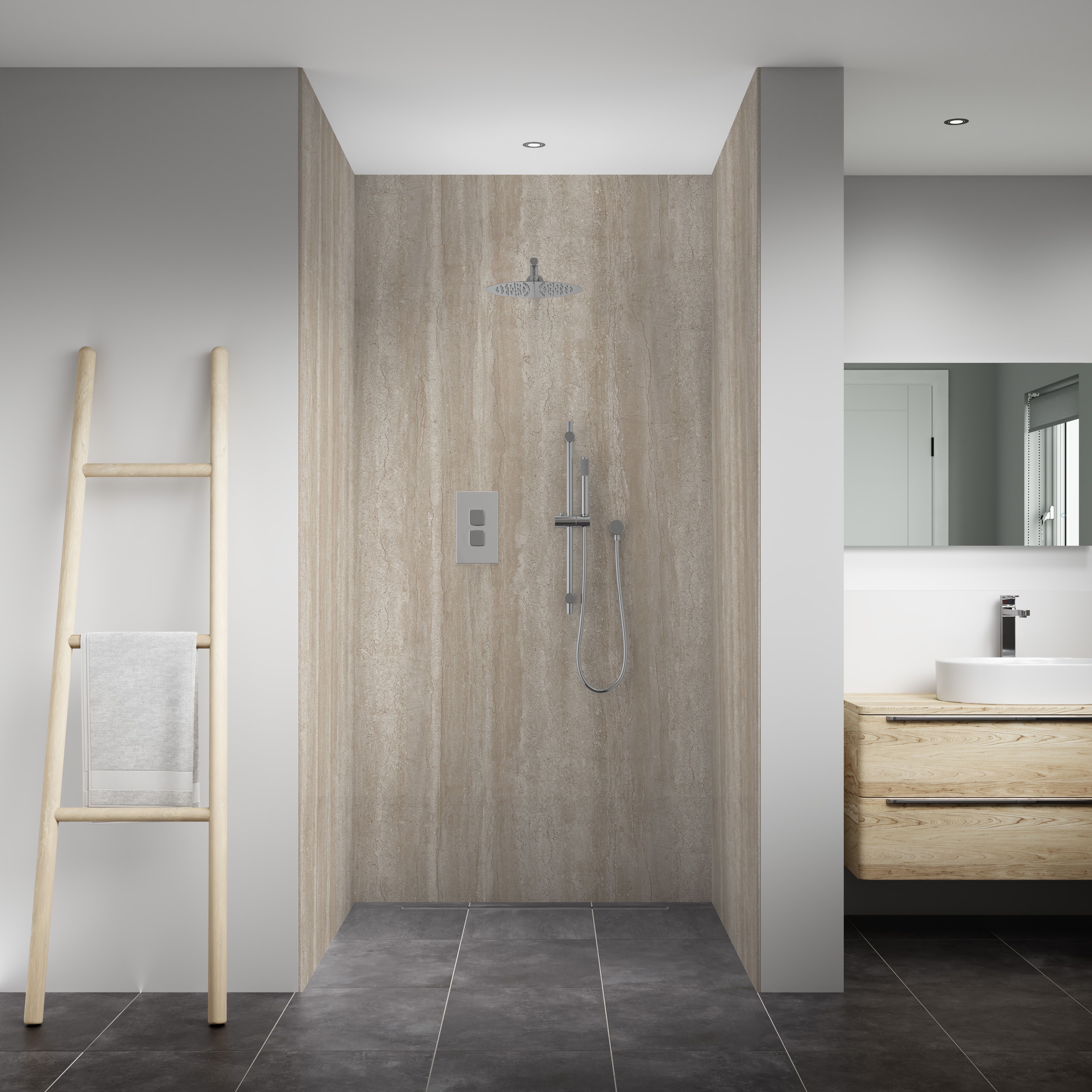 Splashwall Elite 3 panel Composite Bathroom & wet room Decorative panel kit (L)2420mm (W)1200mm - Alpenina Turin marble effect