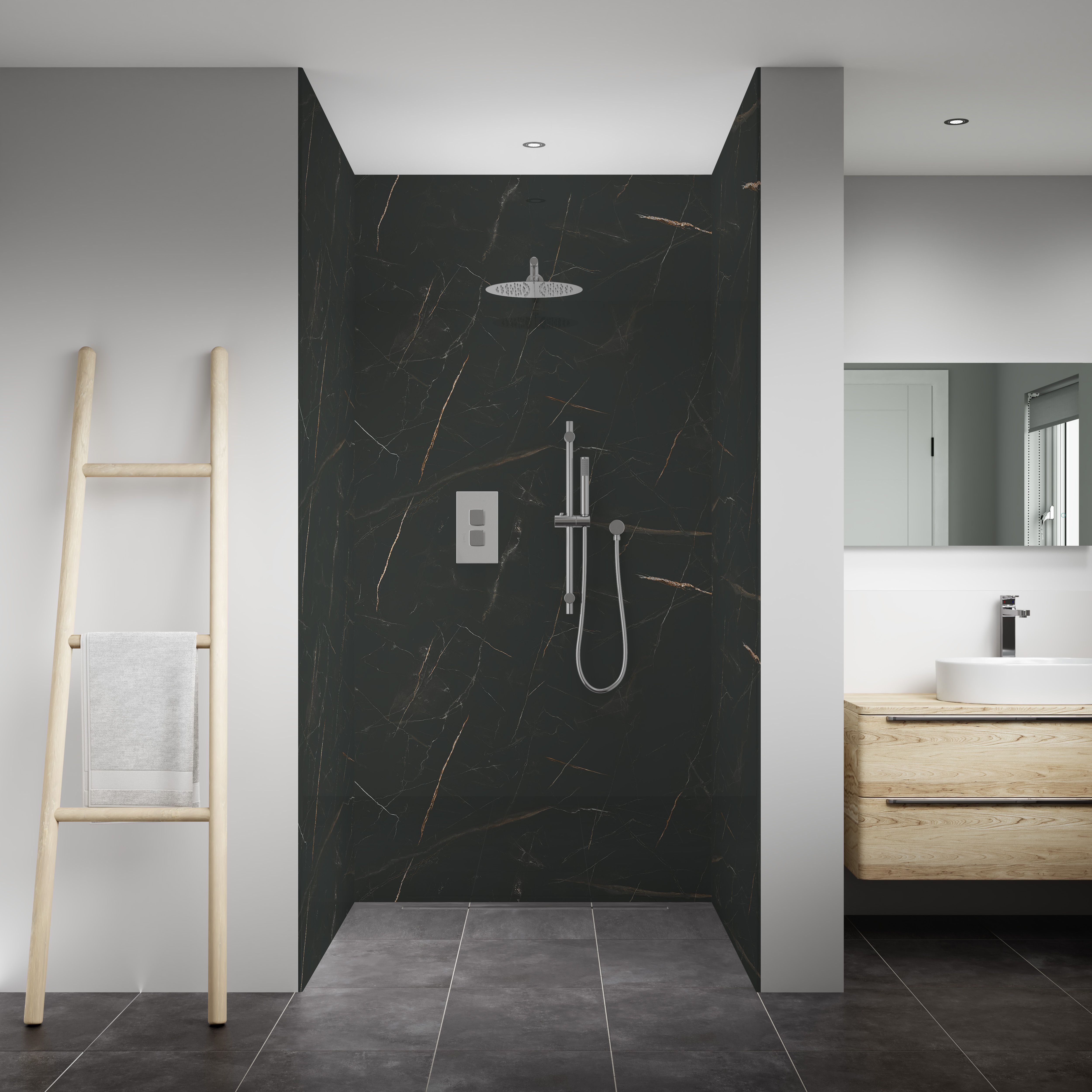 Splashwall Elite 3 panel Composite Bathroom & wet room Decorative panel kit (L)2420mm (W)1200mm - Marbre Celeste Marble effect