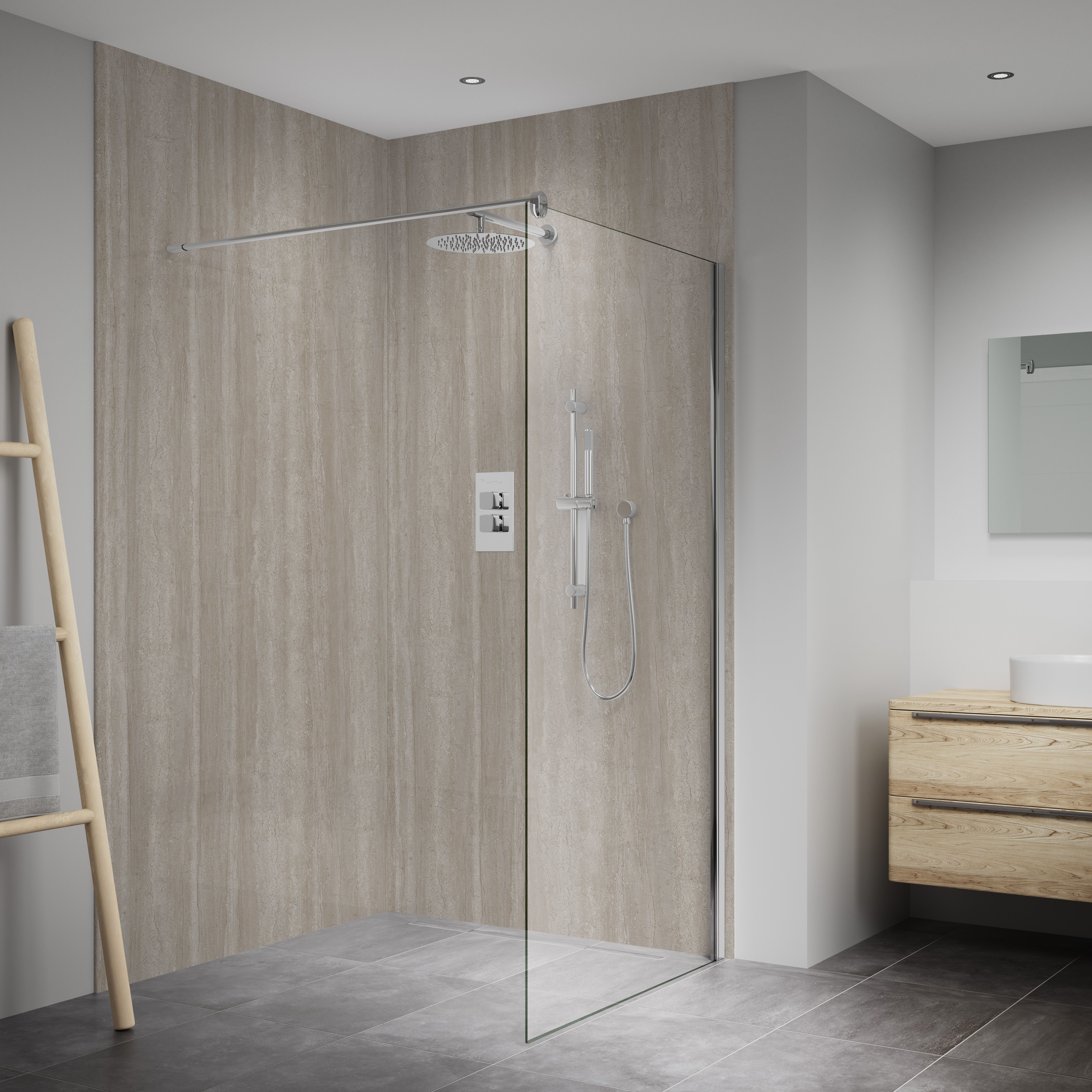 Splashwall Elite Composite Postformed Bathroom & wet room Decorative panel (H)2420mm (W)1200mm - Matt Alpenina Turin marble effect