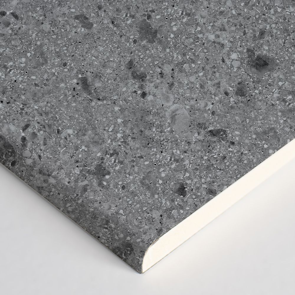 Splashwall Elite Composite Tongue & groove Bathroom & wet room Decorative panel (H)2420mm (W)1200mm - Matt Grey Terrazzo Stone effect