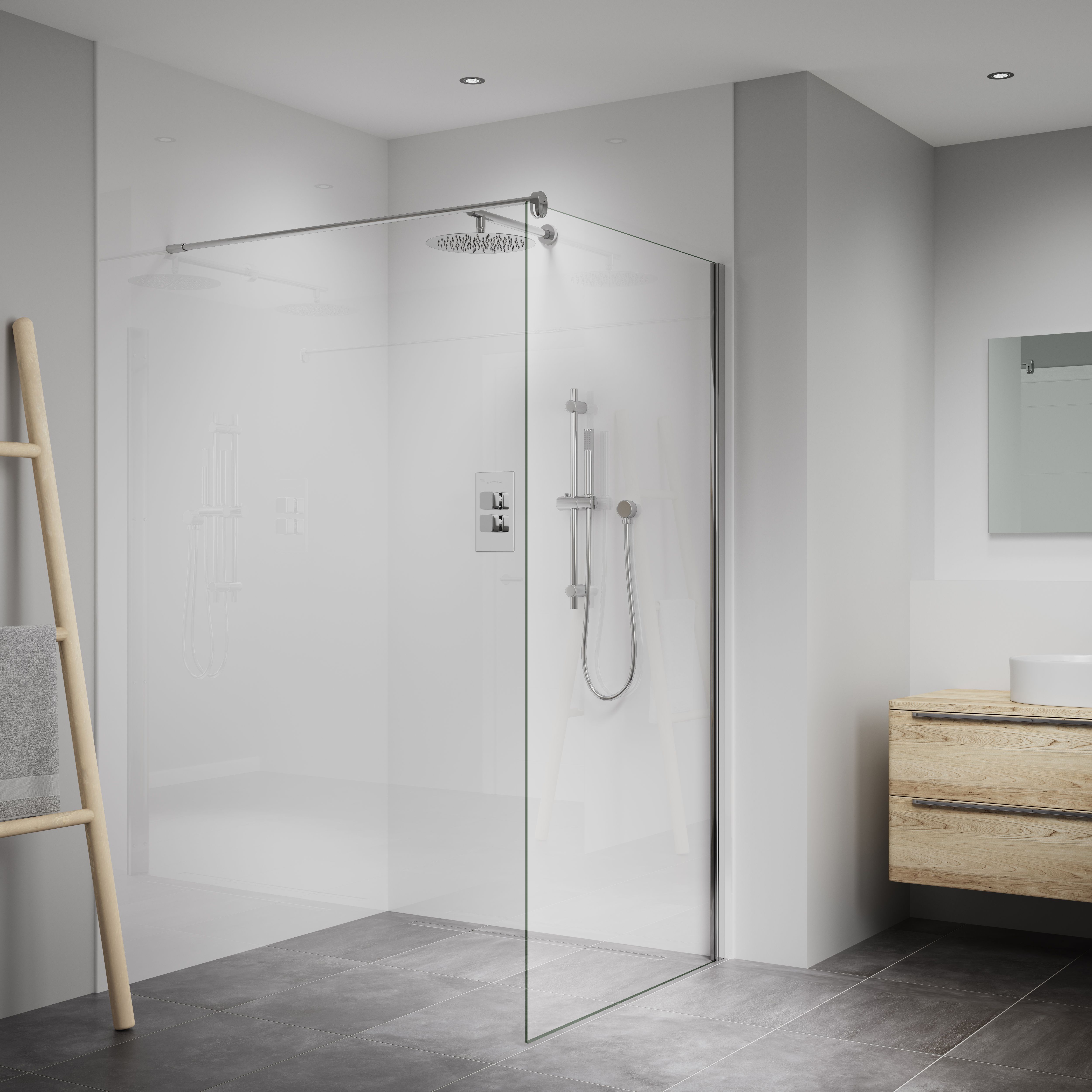 Splashwall Elite Gloss Snow white Fixed Tongue & groove Shower wall panel (H)242cm (W)60cm (T)1cm