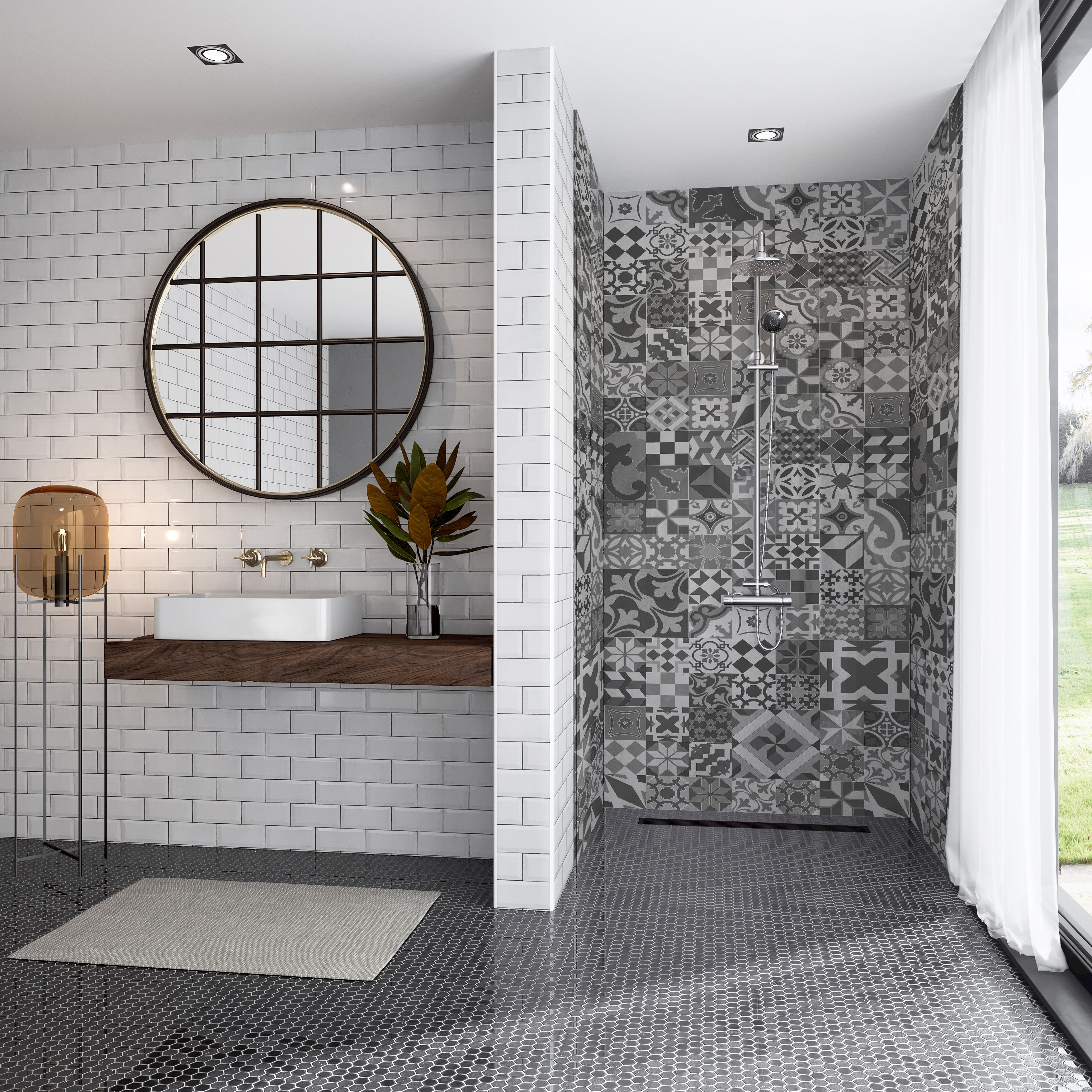 Splashwall Elite Matt Abruzzo Post-formed 3 sided Shower Wall panel kit (L)2420mm (W)1200mm (T)11mm