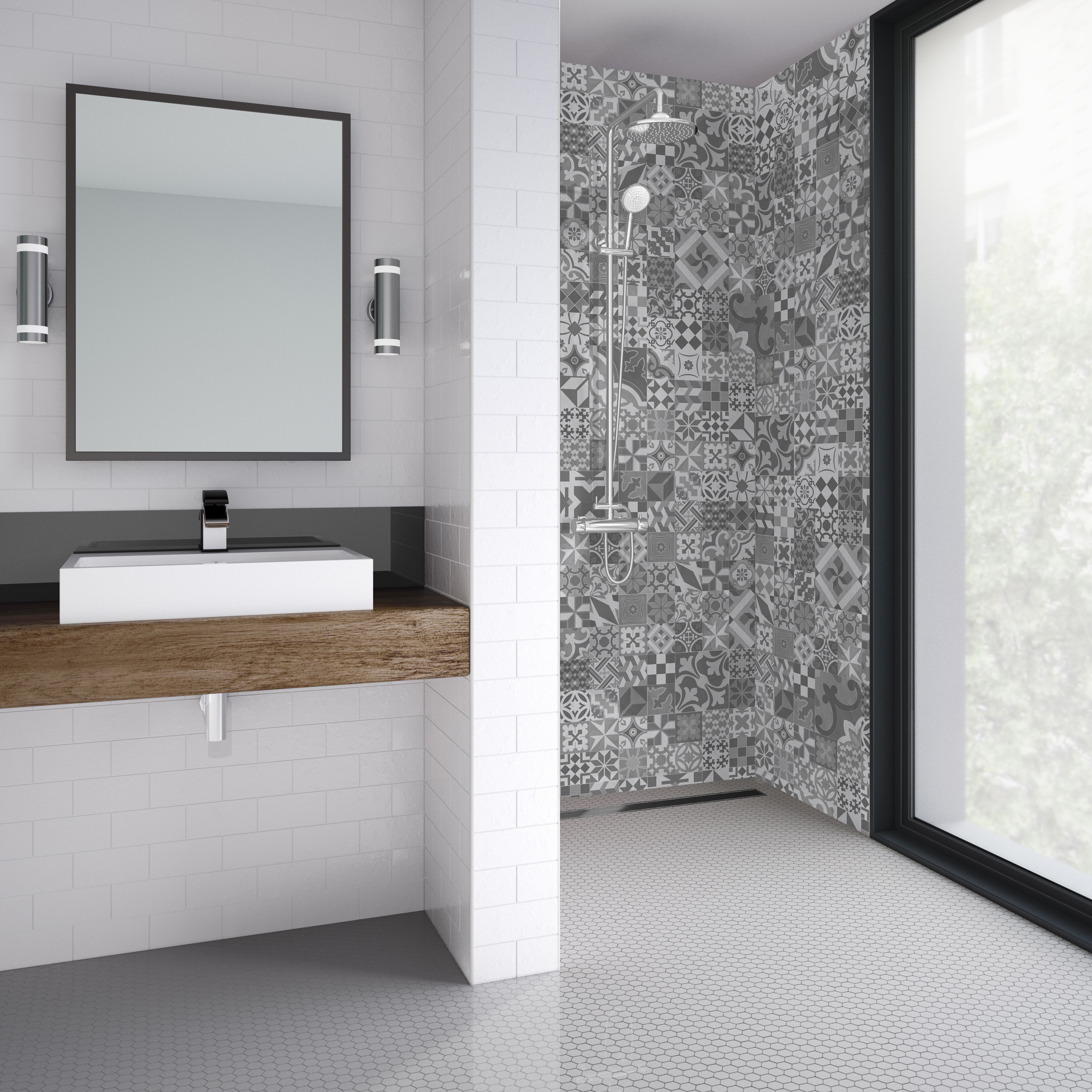 Splashwall Elite Matt Abruzzo Tongue & groove Shower wall panel (H)242cm (W)120cm (T)1.1cm
