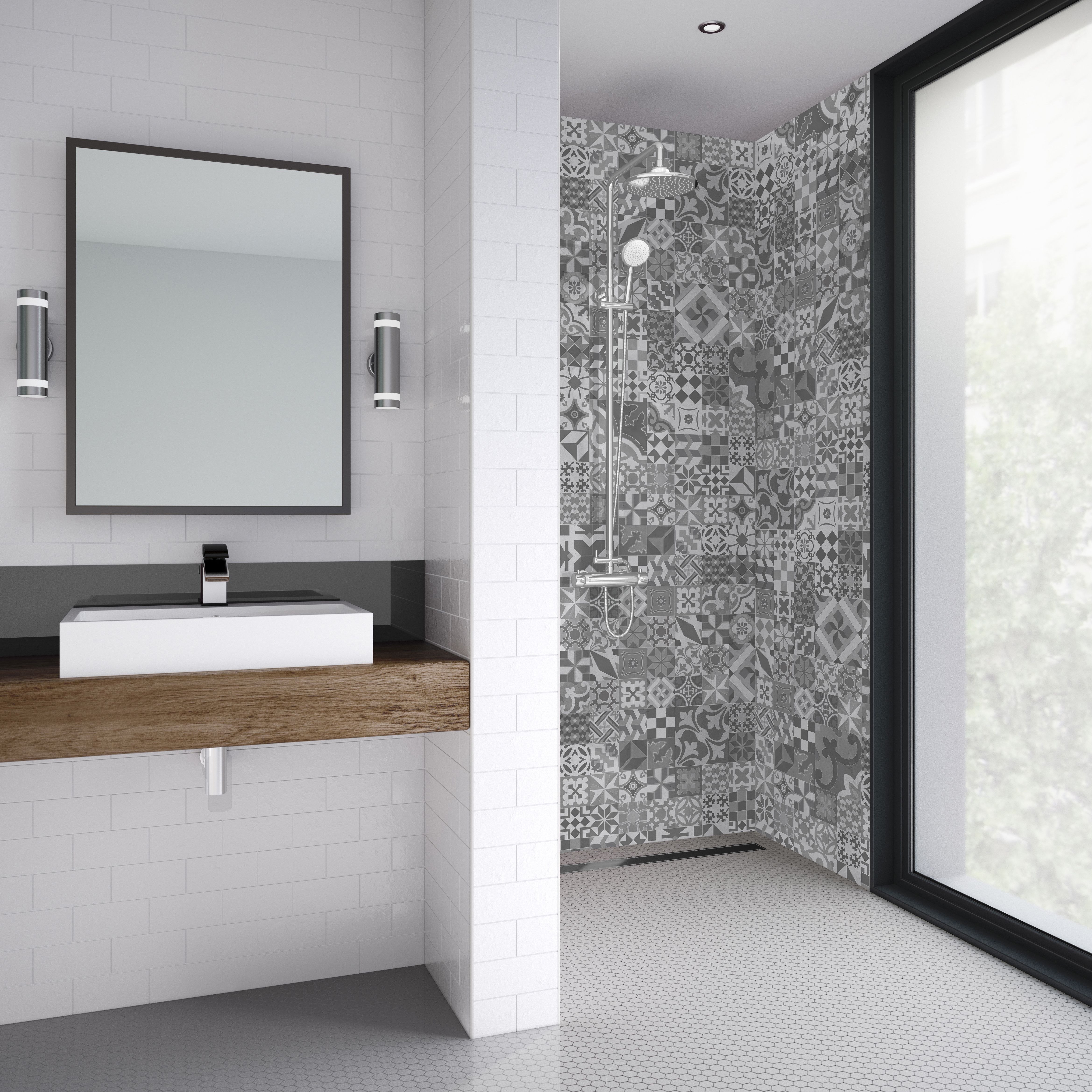 Splashwall Elite Matt Abruzzo Tongue & groove Shower wall panel (H)242cm (W)60cm (T)1.1cm