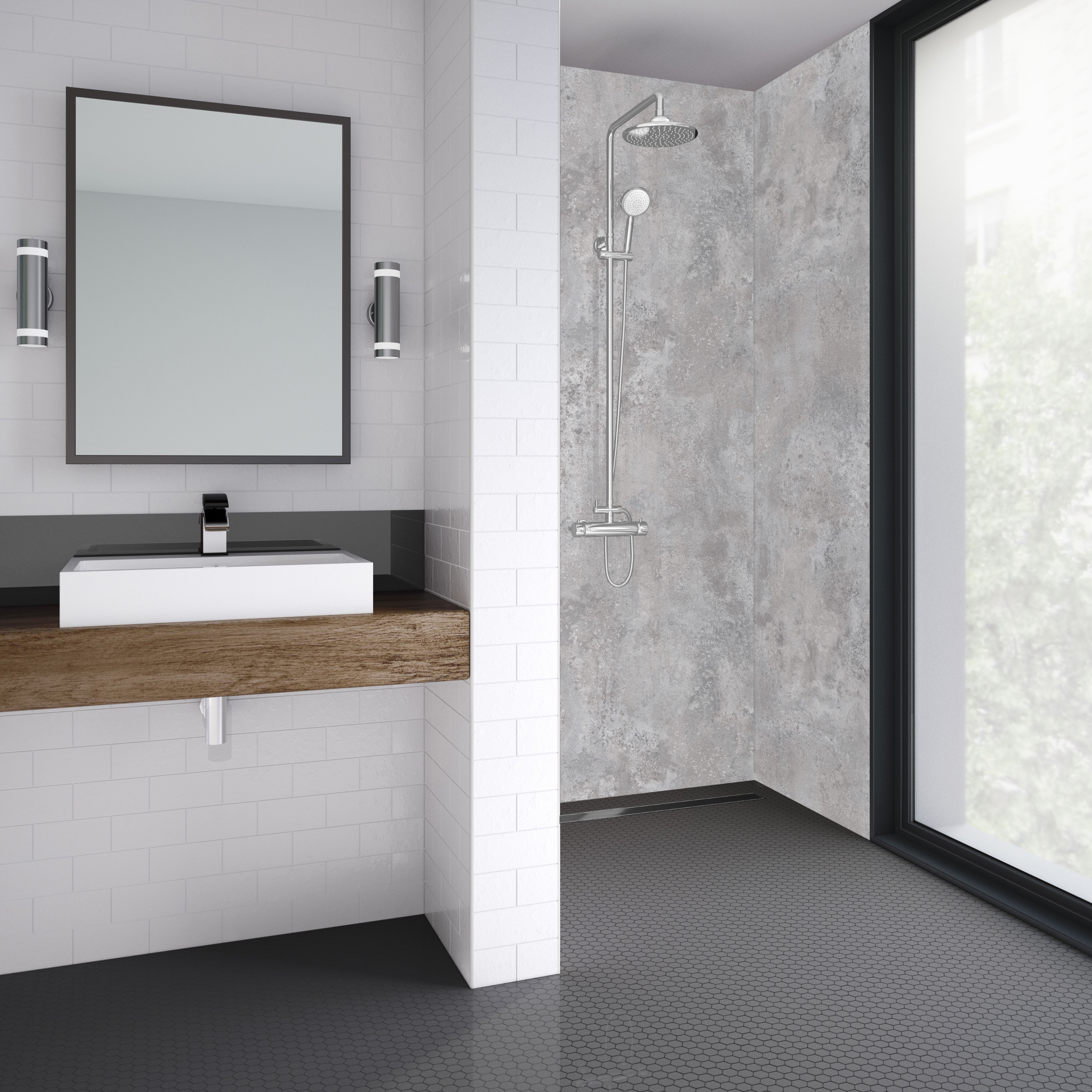 Splashwall Elite Matt Caldeira Tongue & groove Shower wall panel (H)242cm (W)60cm (T)1.1cm