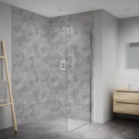Splashwall Elite Matt Grey Silver effect Fixed Post formed Shower wall panel (H)242cm (W)120cm (T)1cm