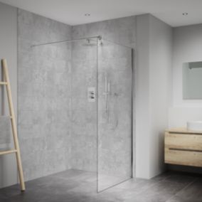 Splashwall Elite Matt Light grey Tile effect Fixed Post formed Shower wall panel (H)242cm (W)120cm (T)1cm