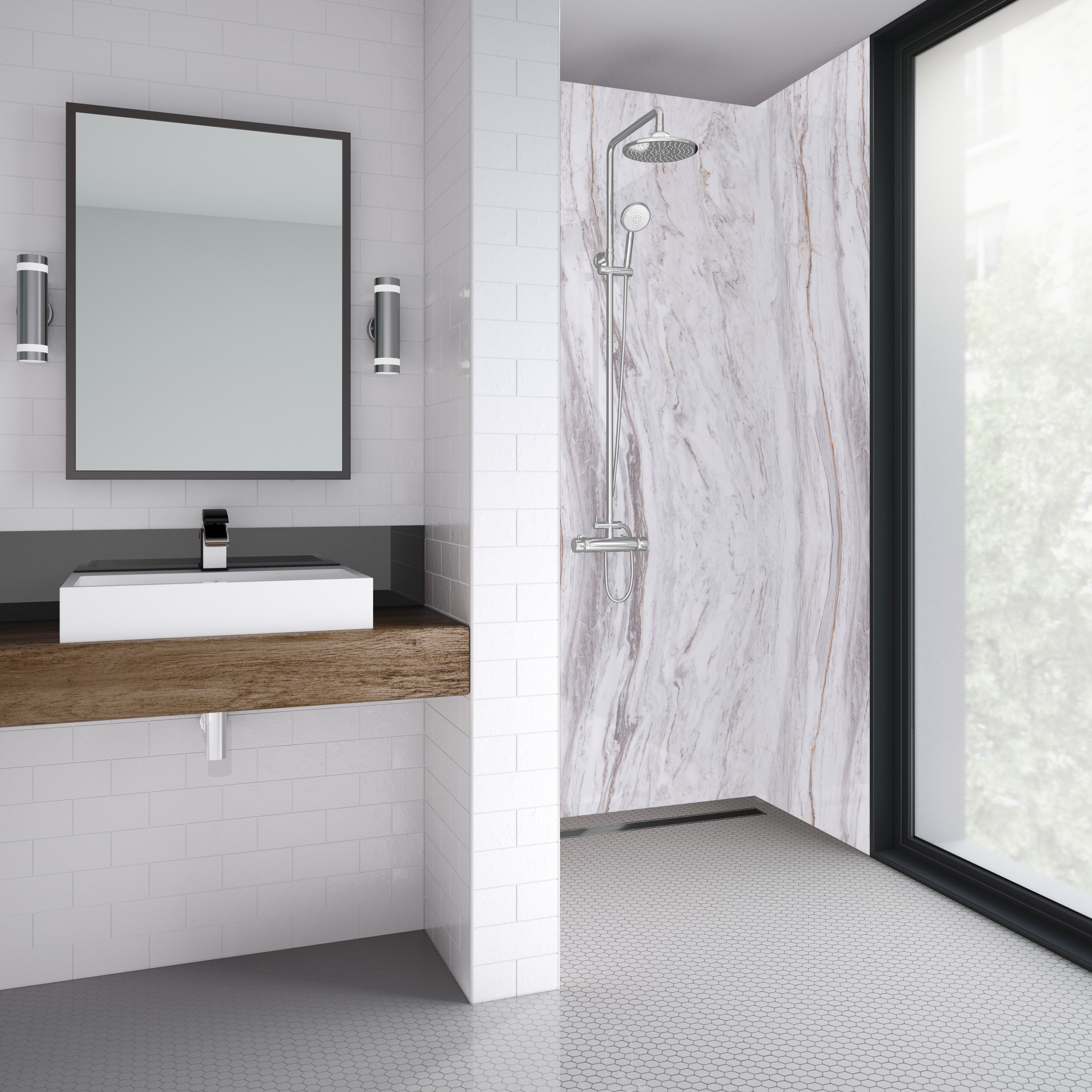 Splashwall Elite Matt Marmo linea Post-formed 2 sided Shower Wall panel kit (L)2420mm (W)1200mm (T)11mm