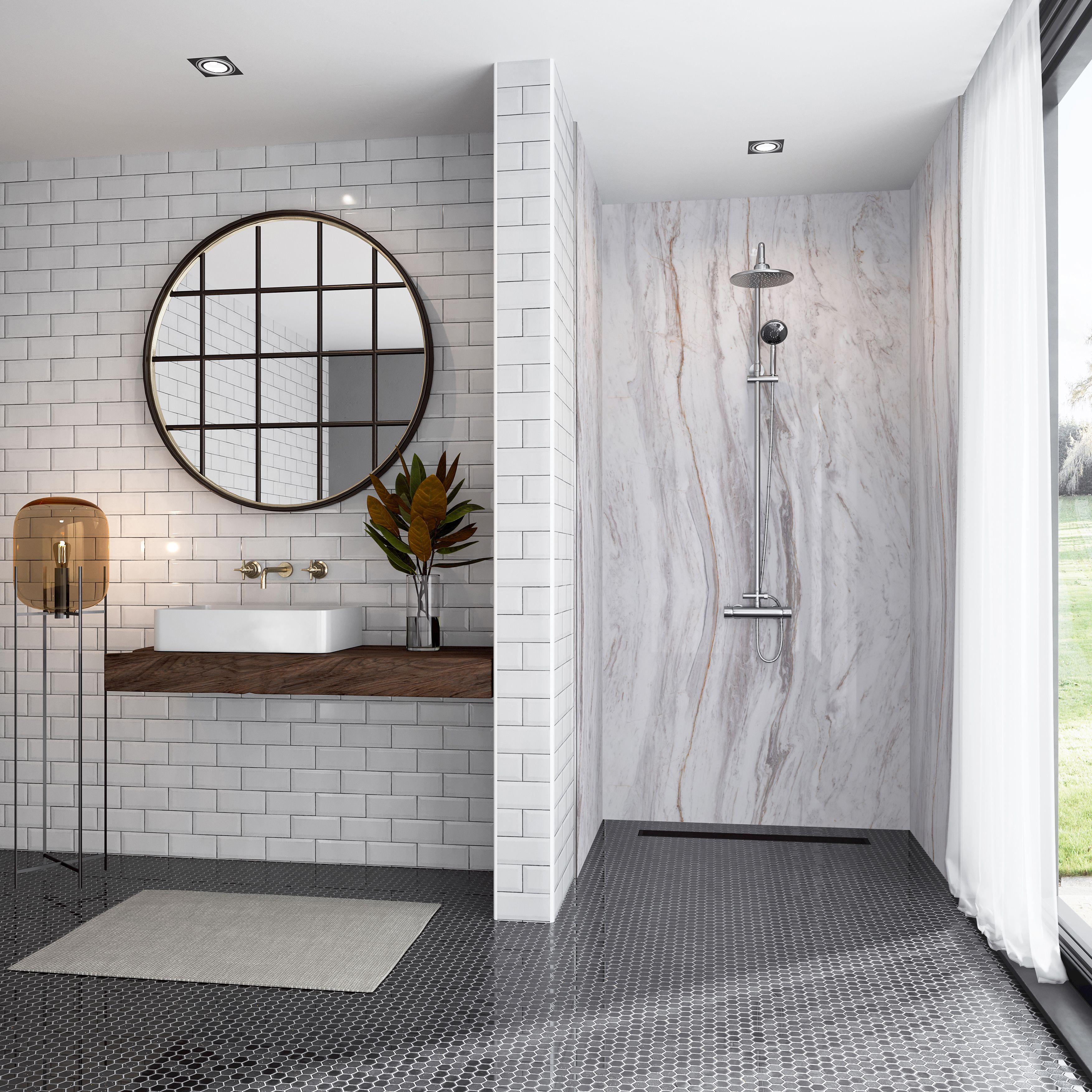 Splashwall Elite Matt Marmo linea Post-formed 3 sided Shower Wall panel kit (L)2420mm (W)1200mm (T)11mm