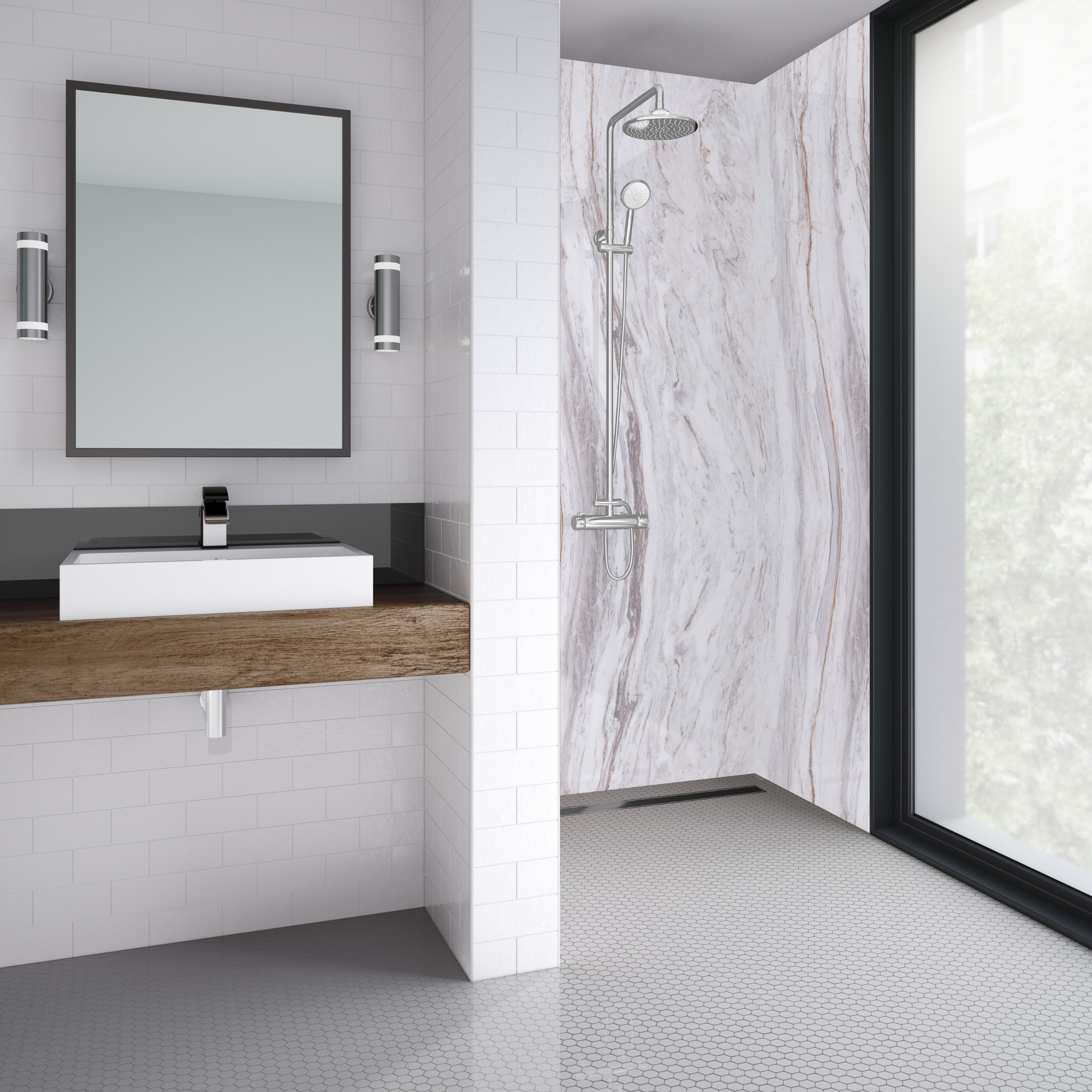 Splashwall Elite Matt Marmo linea Tongue & groove Shower wall panel (H)242cm (W)120cm (T)1.1cm